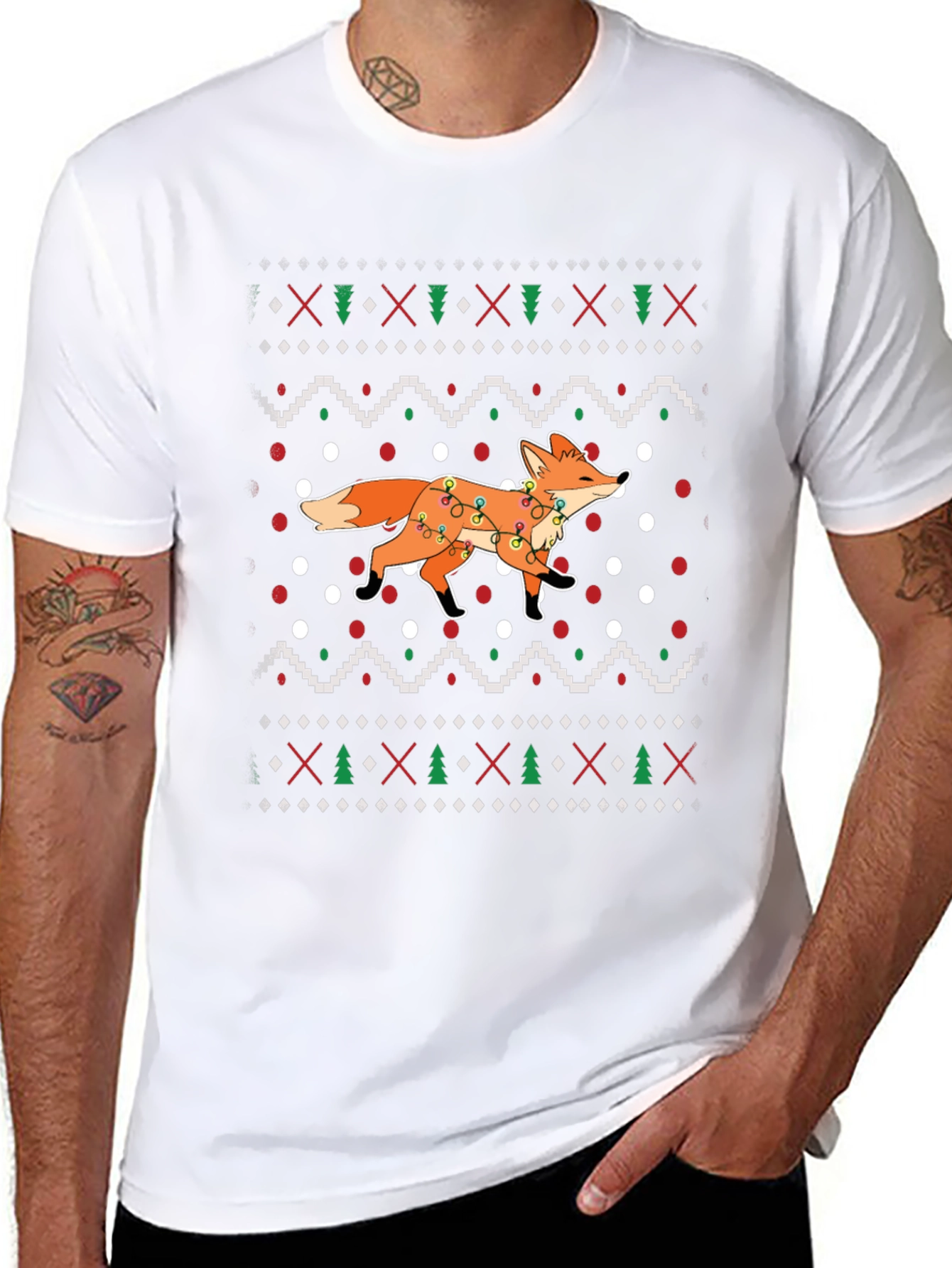 Festive Fox Christmas Pattern T-Shirt