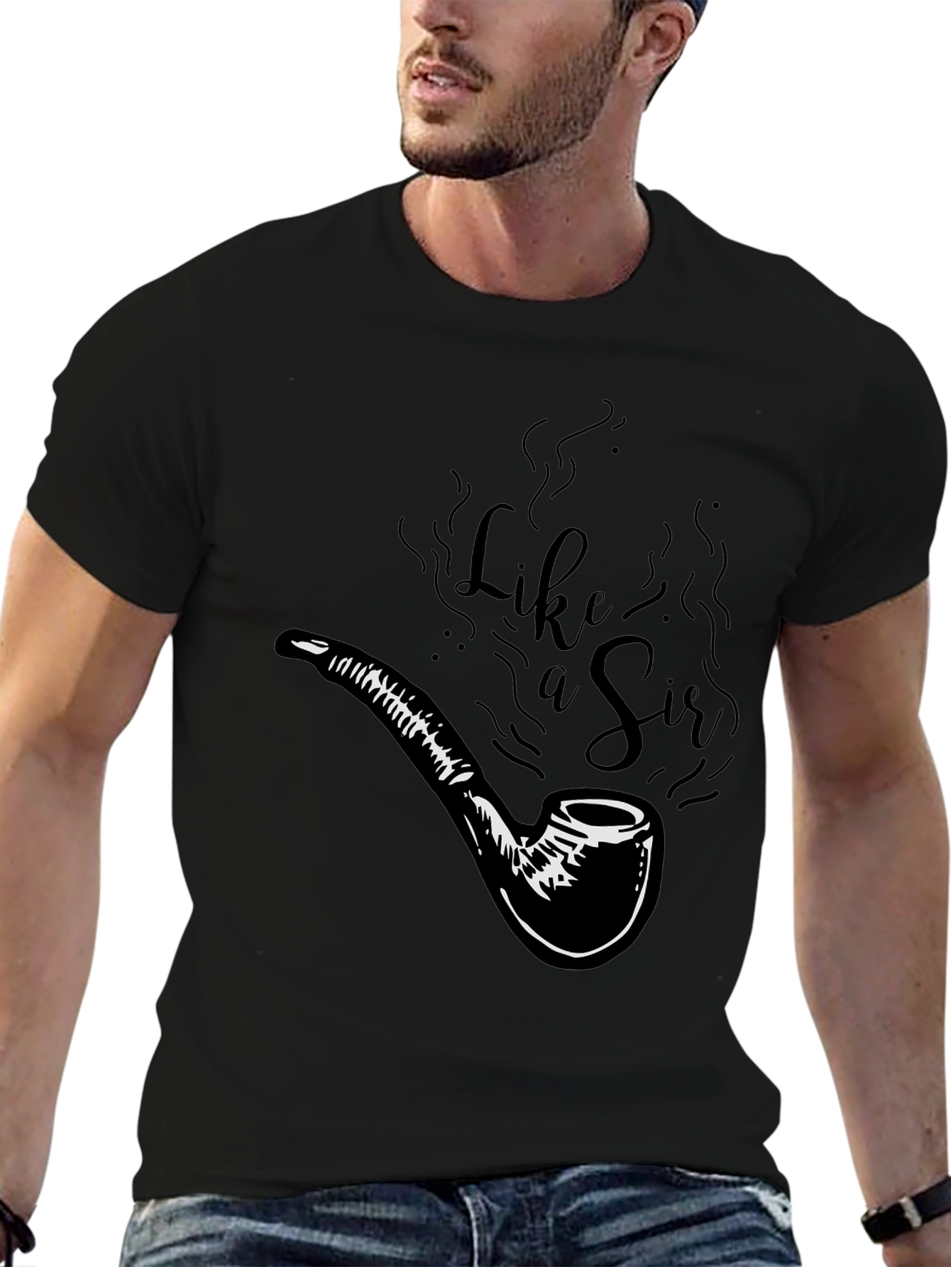 Like A Sir Black T-Shirt - Stylish Pipe Design