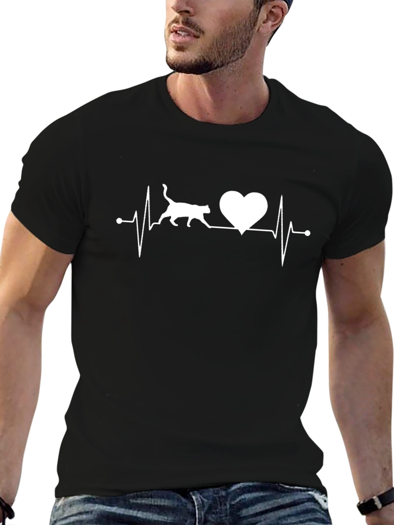 Cat Lover ECG Heartbeat T-Shirt