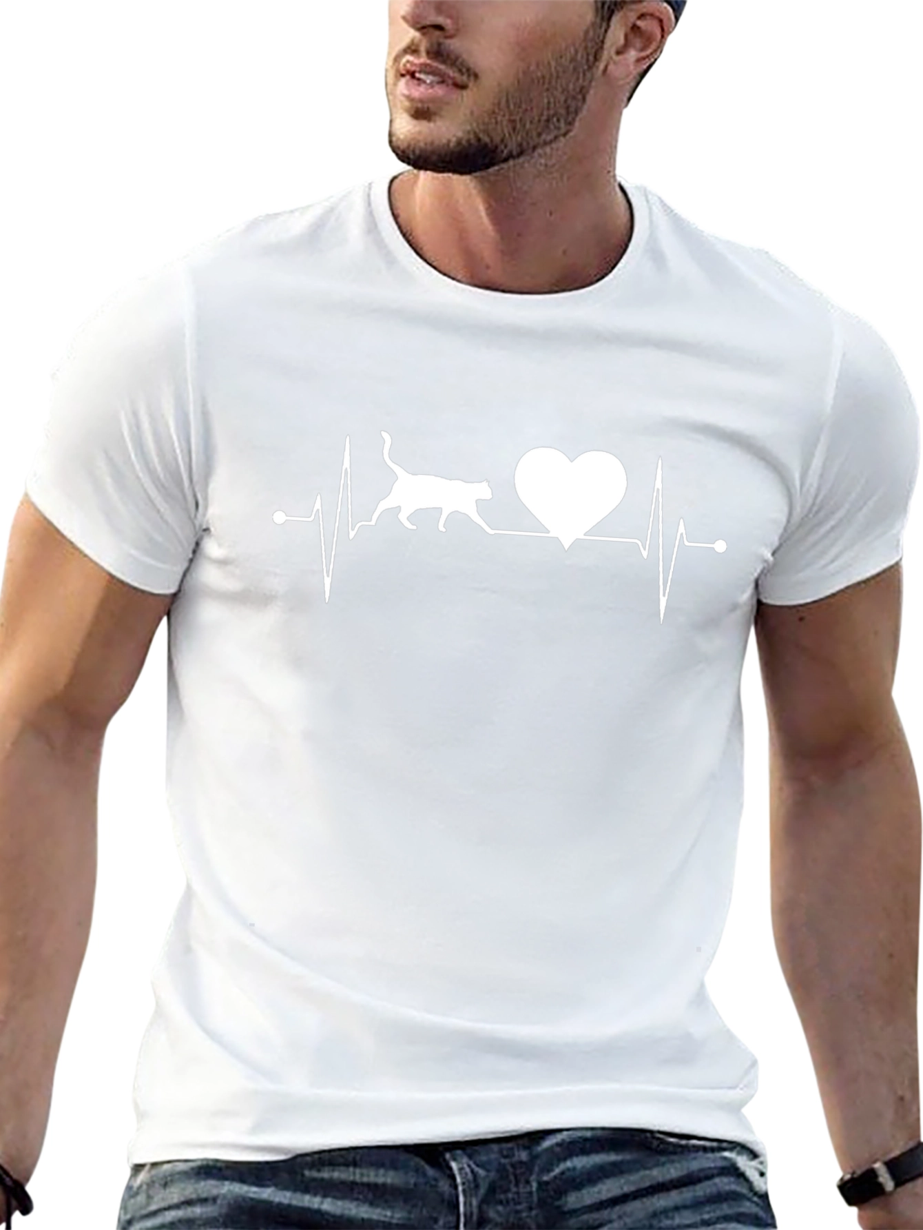 Cat Lover ECG Heartbeat T-Shirt