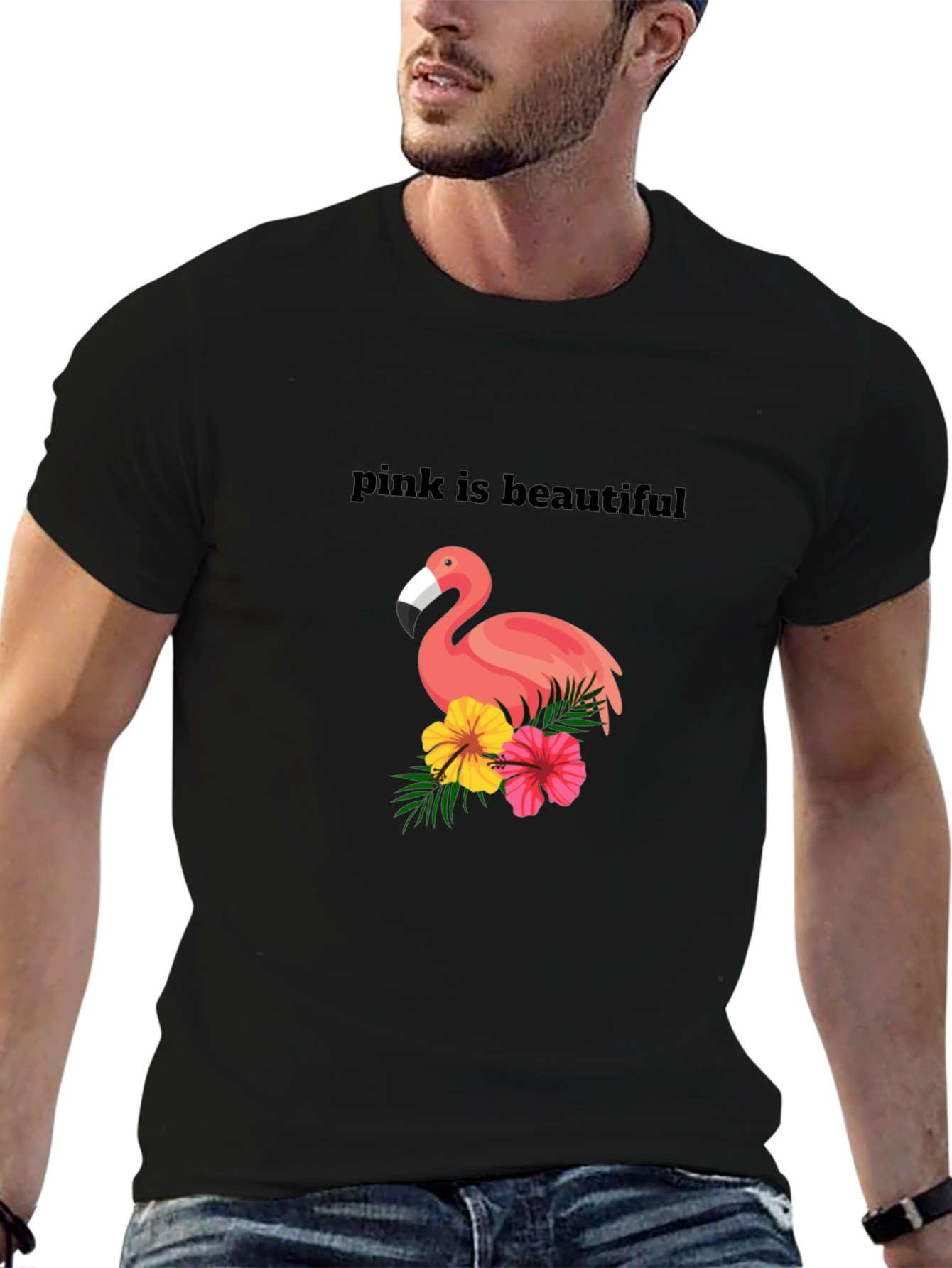 Pink Flamingo Graphic Tee - Unisex Black T-Shirt