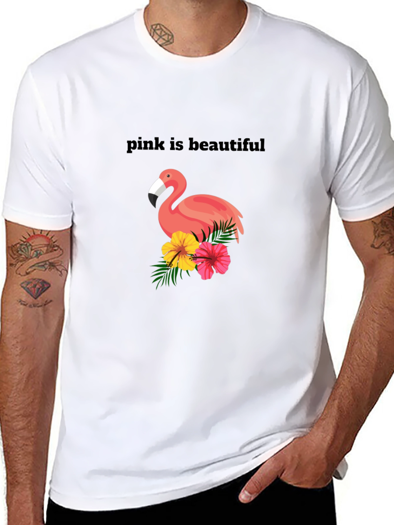 Pink Flamingo Graphic Tee - Unisex Black T-Shirt