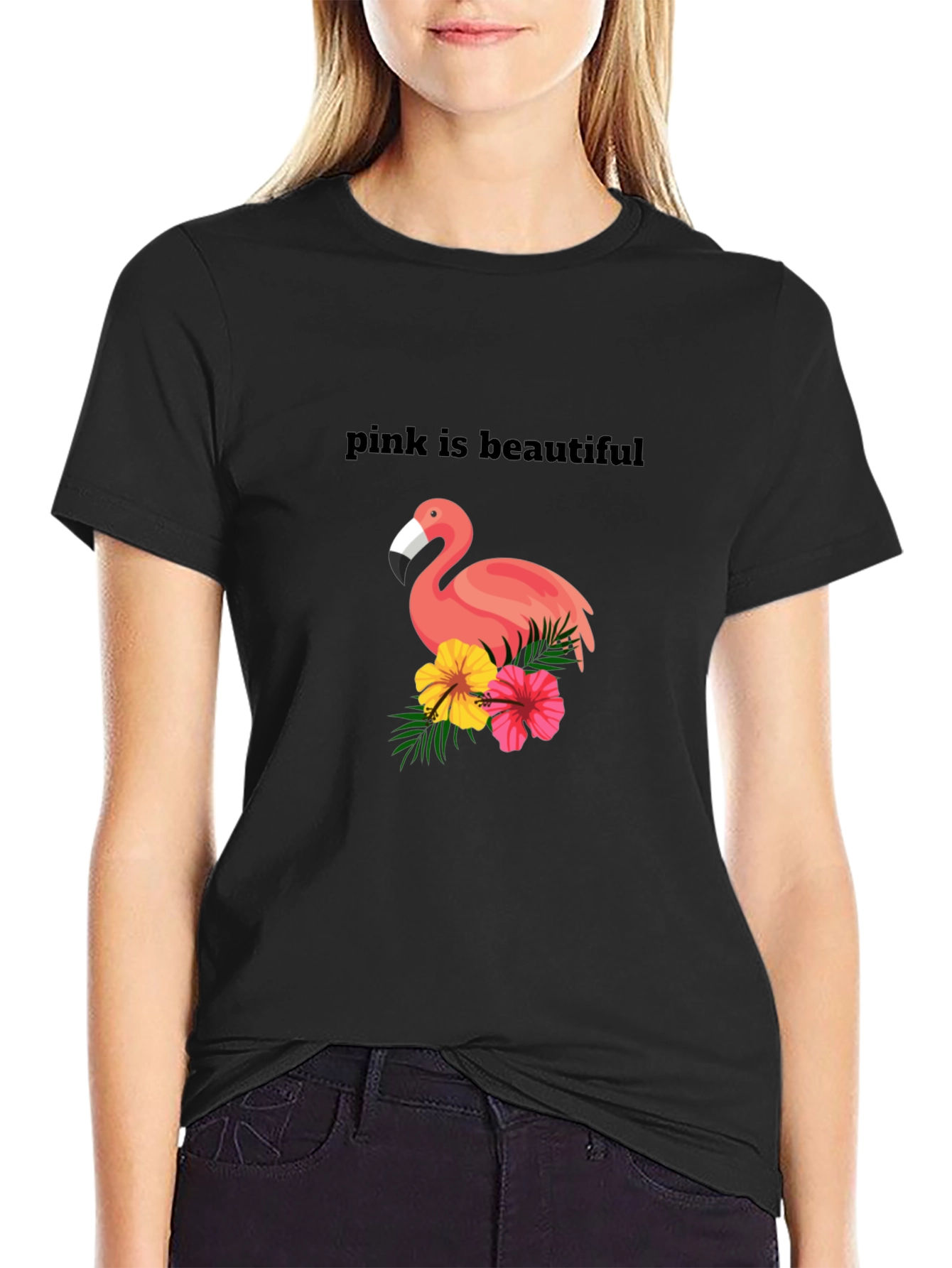 Pink Flamingo Graphic Tee - Unisex Black T-Shirt