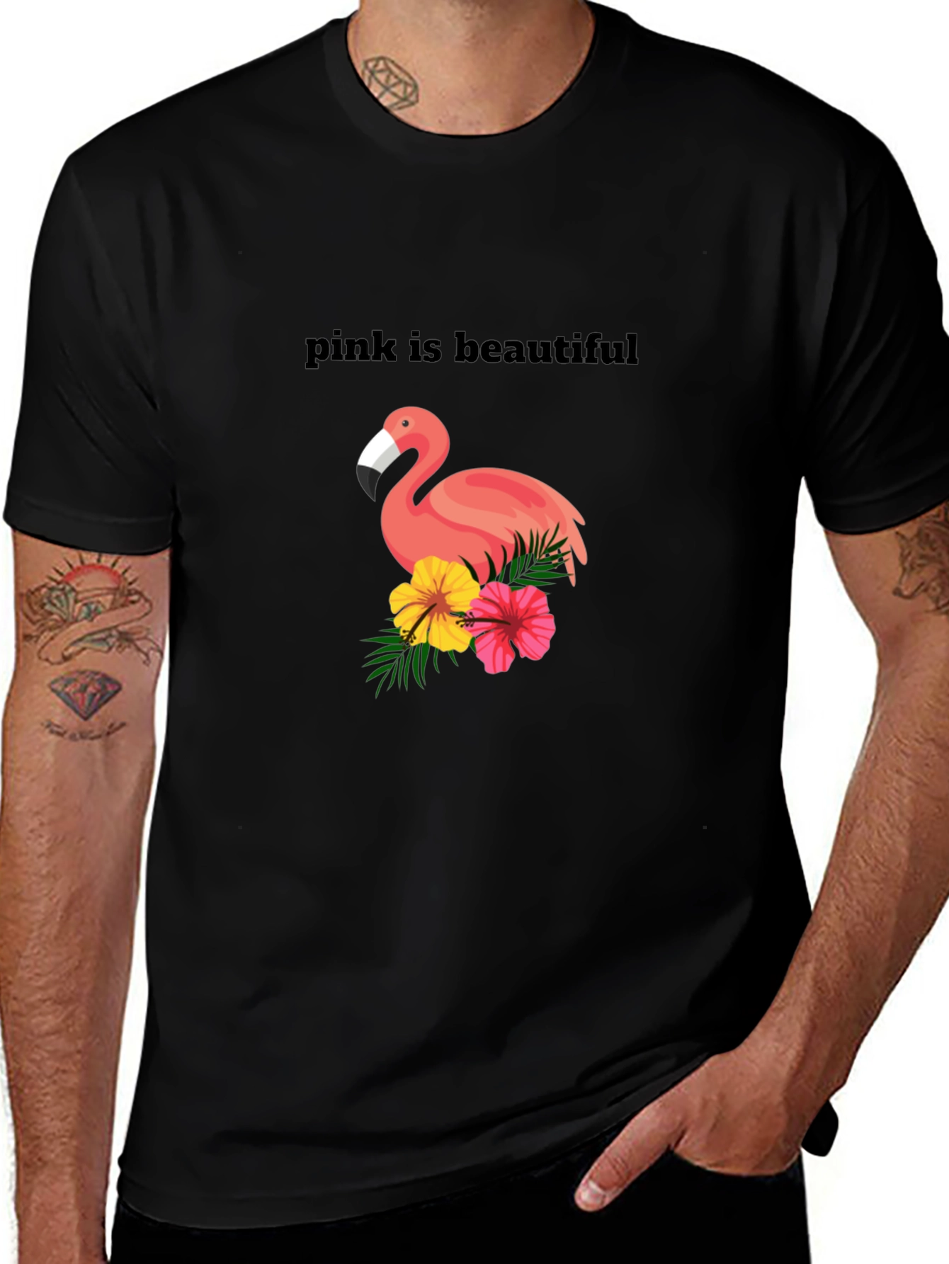 Pink Flamingo Graphic Tee - Unisex Black T-Shirt