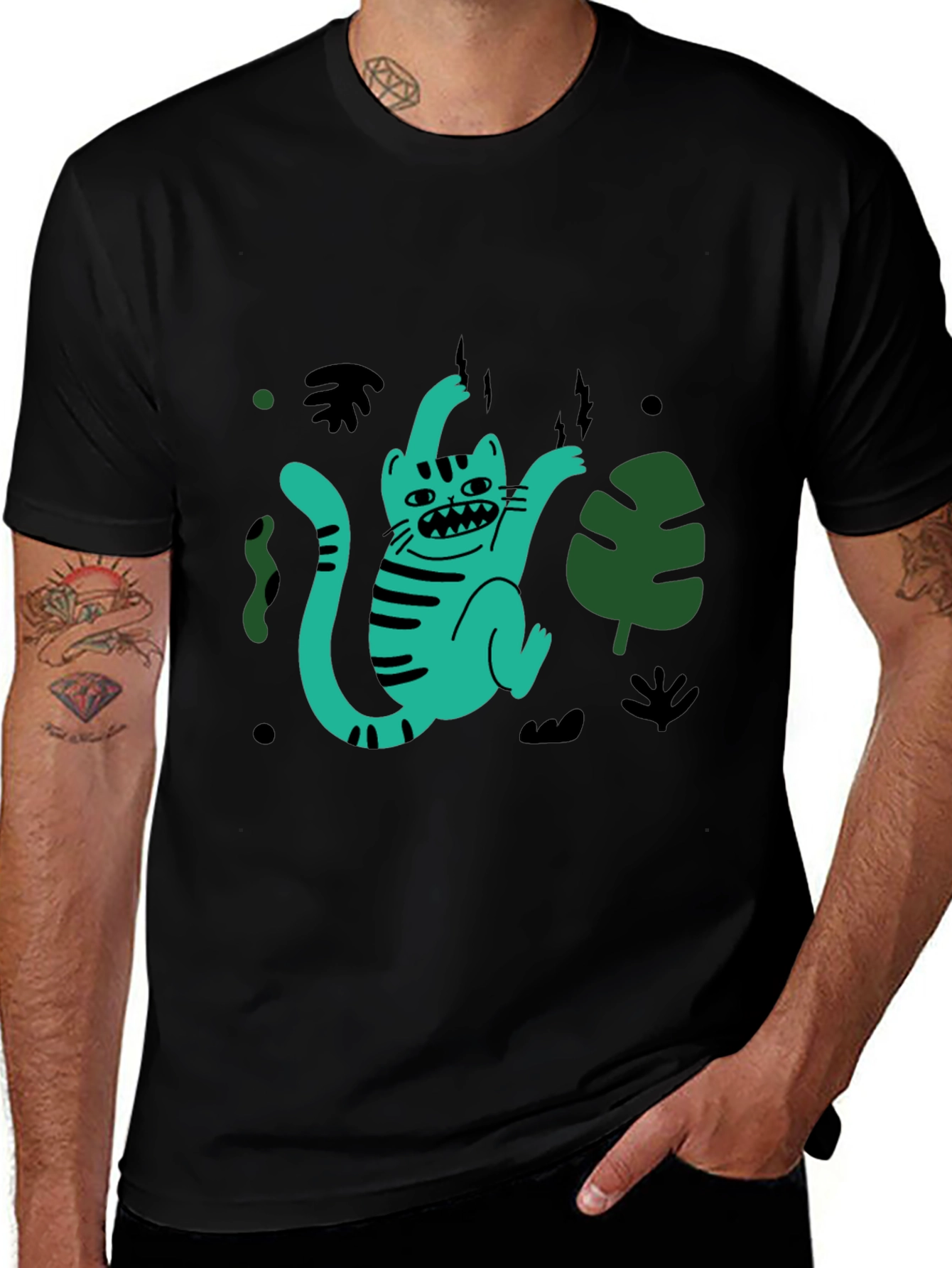 Funky Feline Tee: Cartoon Cat Graphic T-Shirt