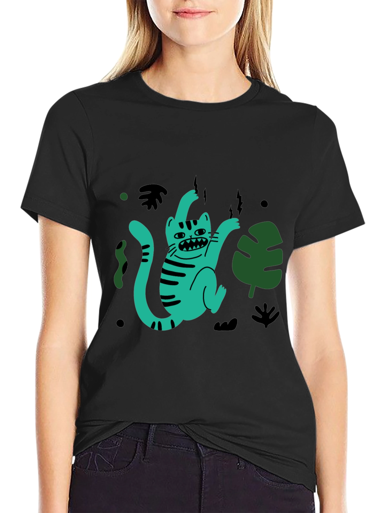 Funky Feline Tee: Cartoon Cat Graphic T-Shirt