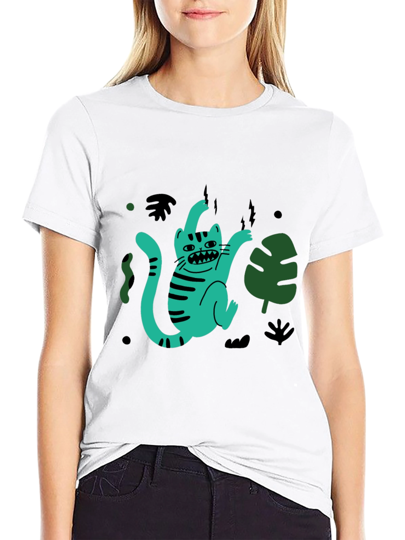 Funky Feline Tee: Cartoon Cat Graphic T-Shirt