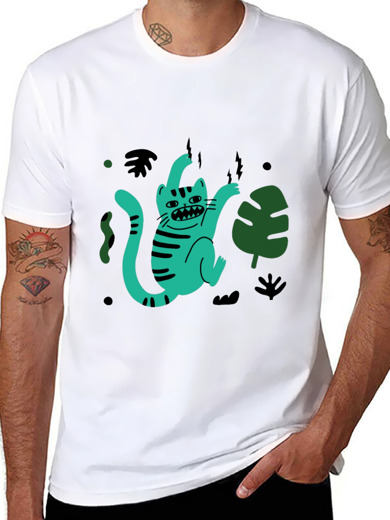 Funky Feline Tee: Cartoon Cat Graphic T-Shirt