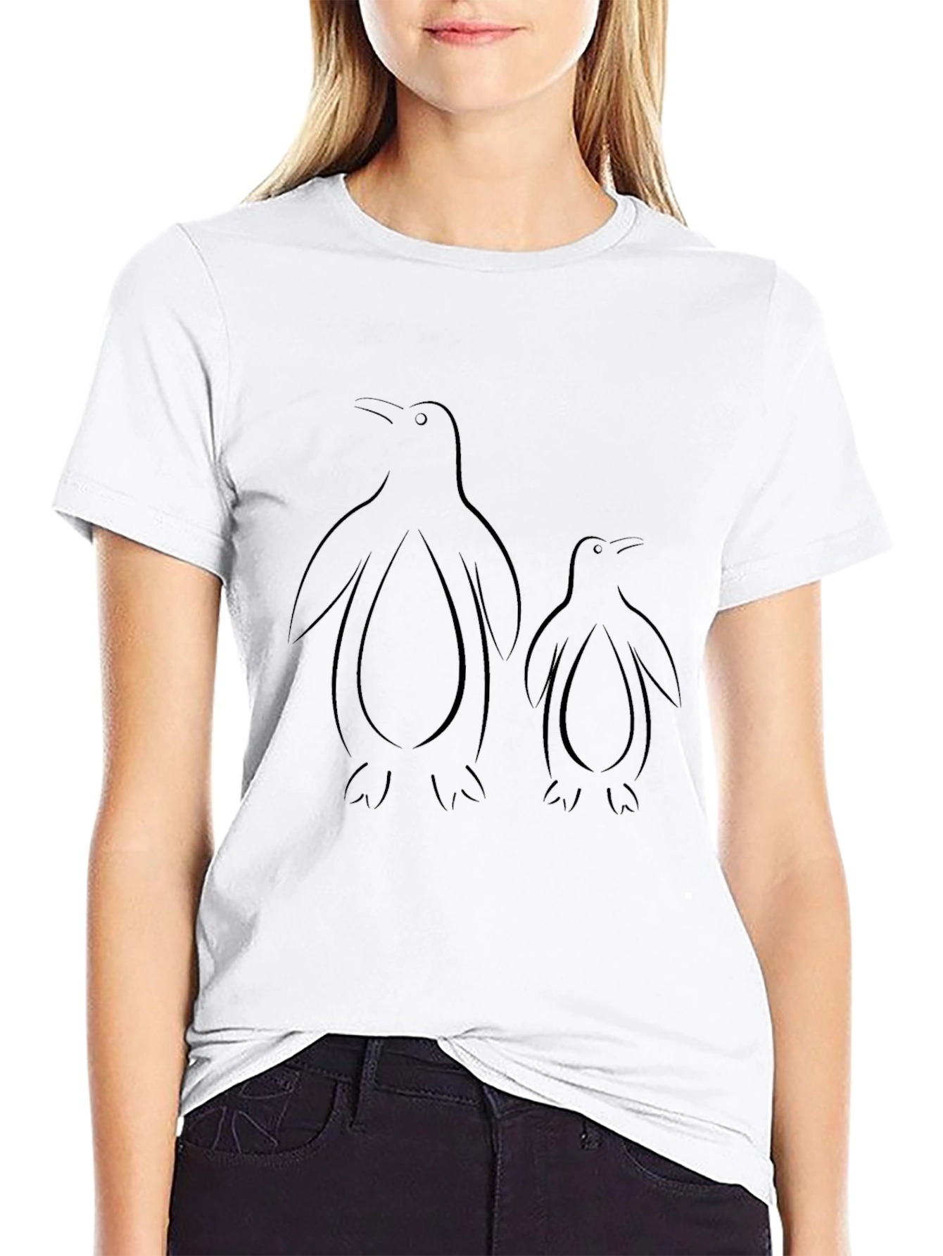 Minimalist Penguin Family Black T-Shirt