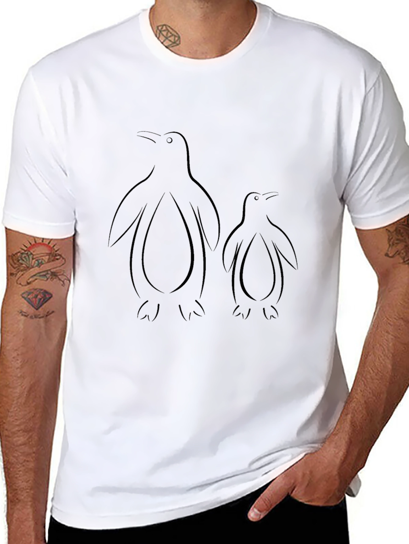 Minimalist Penguin Family Black T-Shirt