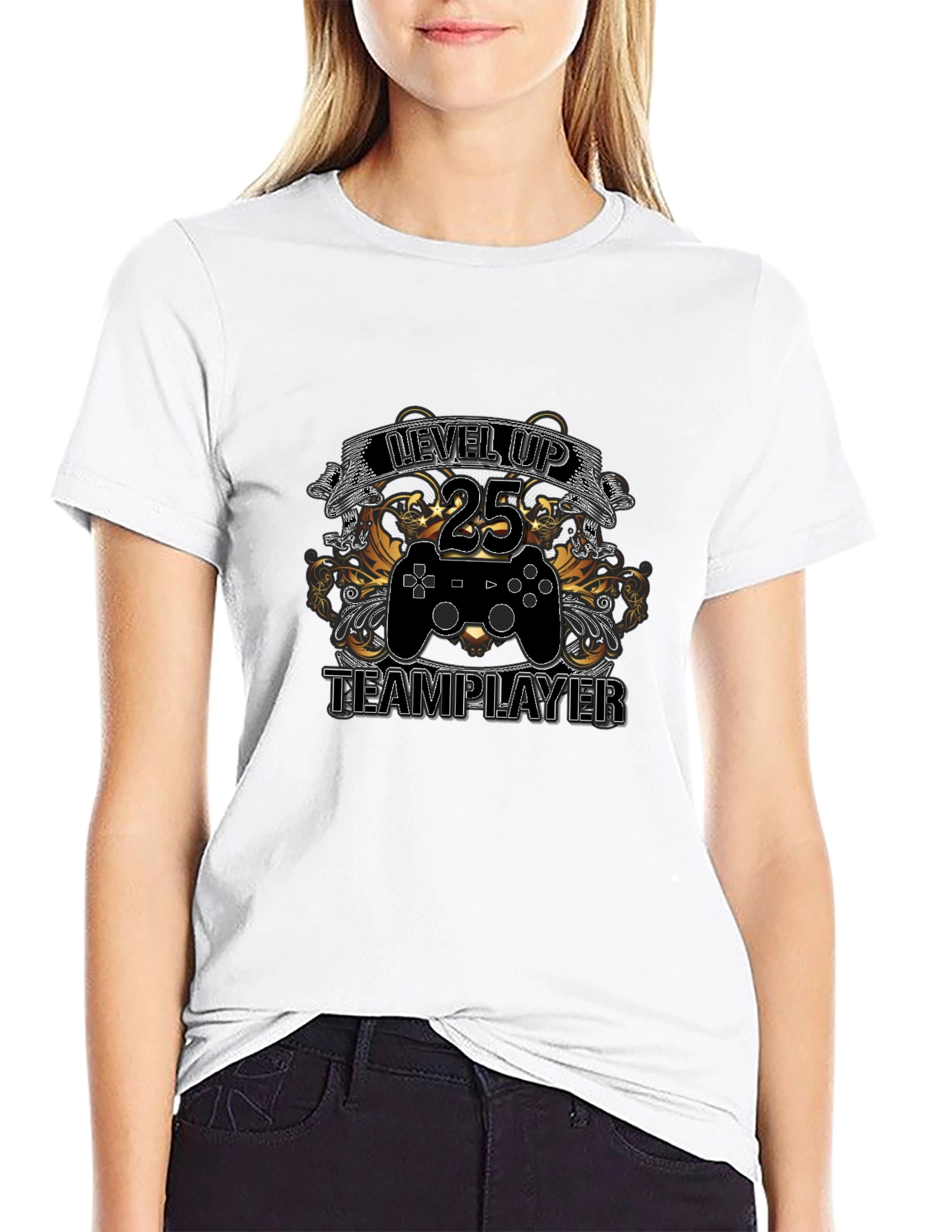 Level Up 25 Team Player Black Graphic Tee