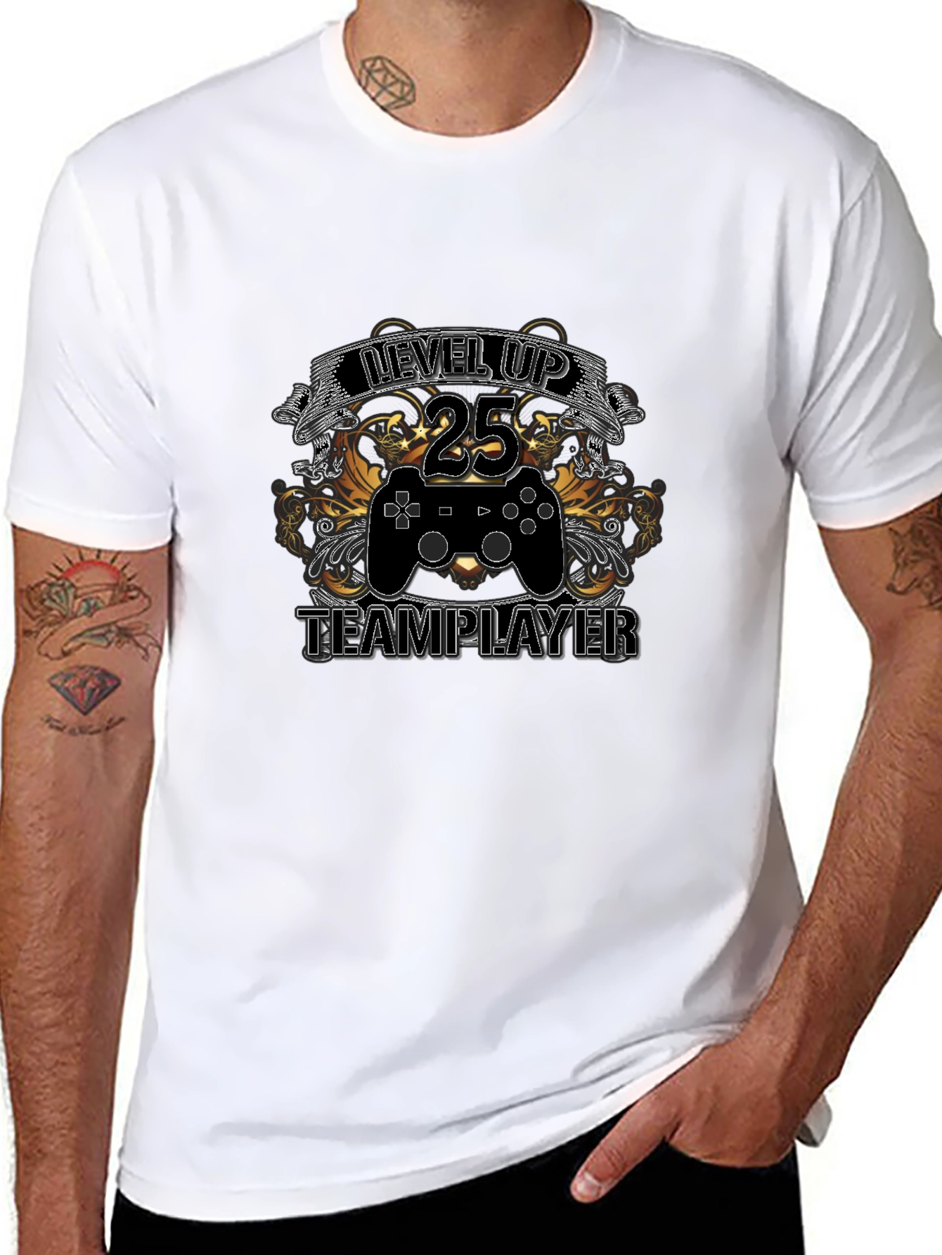 Level Up 25 Team Player Black Graphic Tee