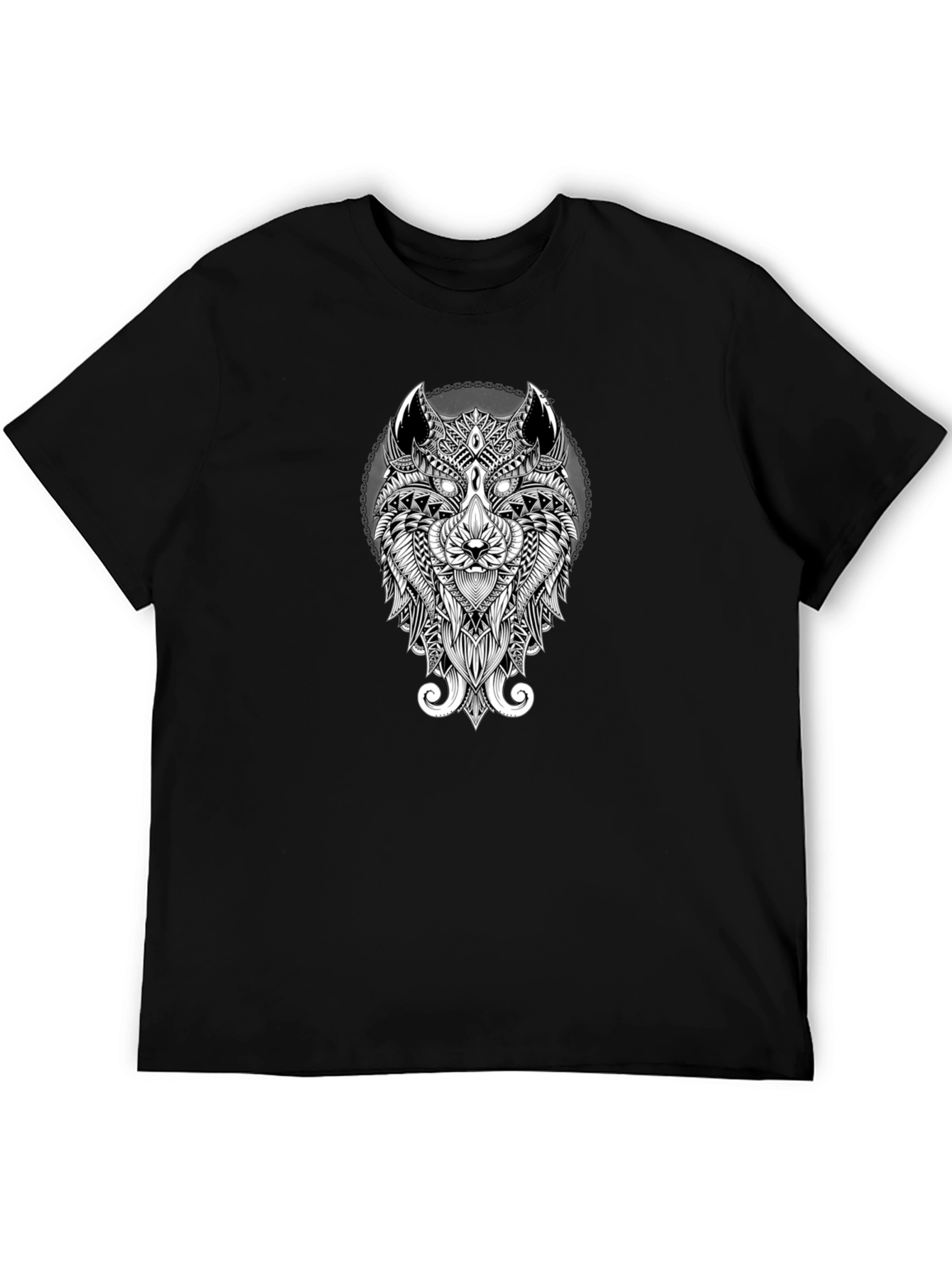 Abstract Wolf Graphic Print Black T-Shirt