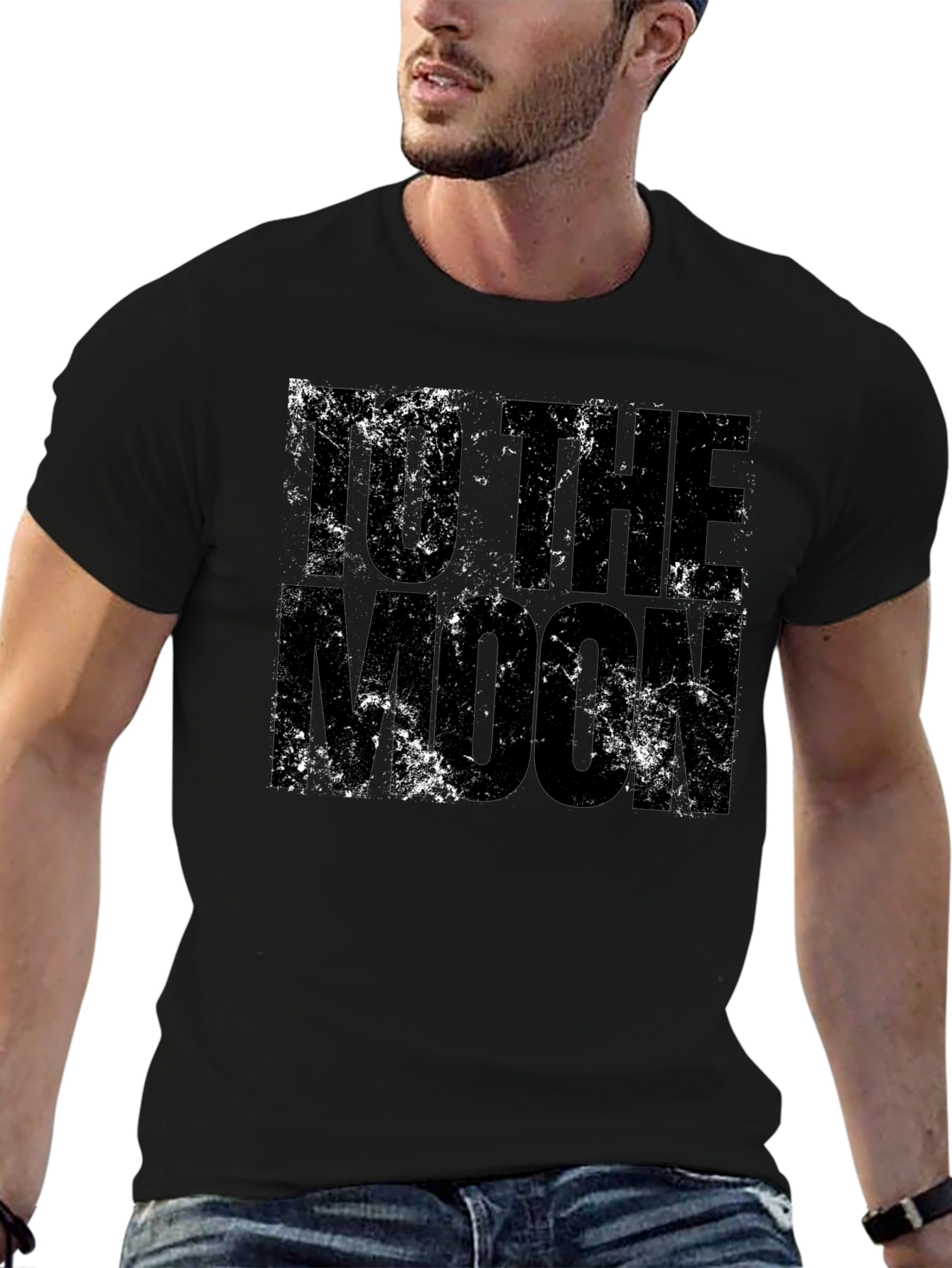 To The Moon Distressed Black T-Shirt