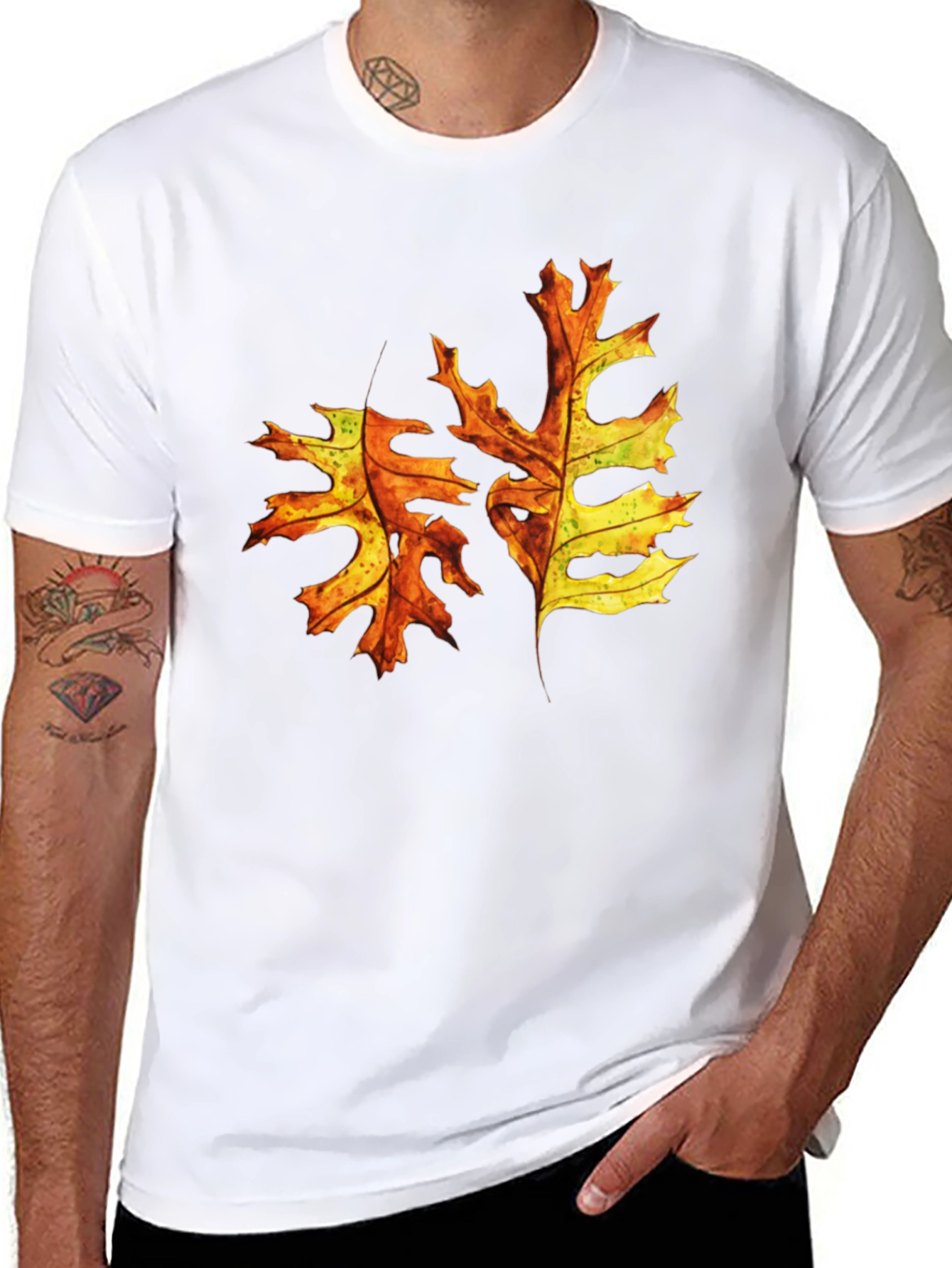 Autumn Leaf Graphic Tee - Black Cotton T-Shirt