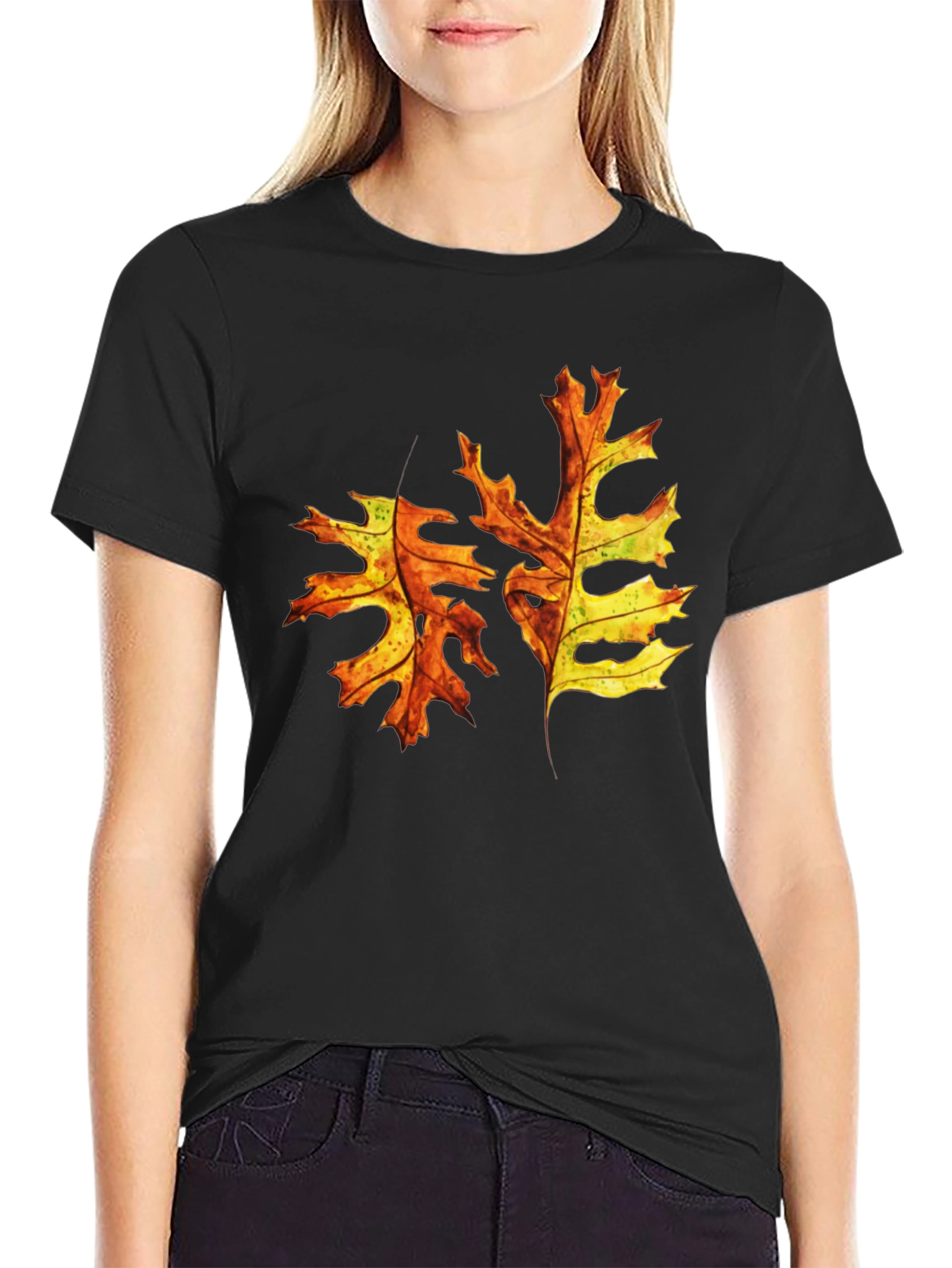 Autumn Leaf Graphic Tee - Black Cotton T-Shirt