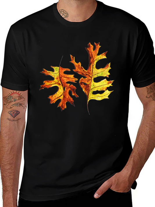 Autumn Leaf Graphic Tee - Black Cotton T-Shirt