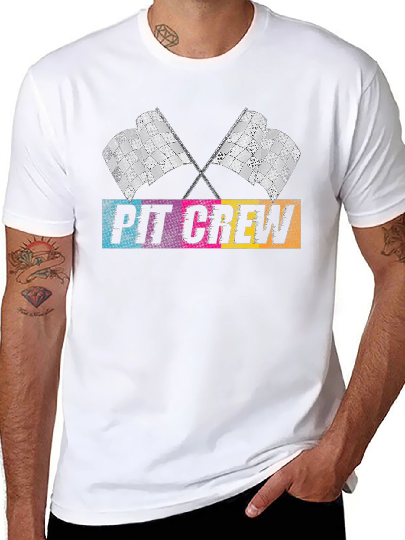Pit Crew Racing Flags Graphic T-Shirt