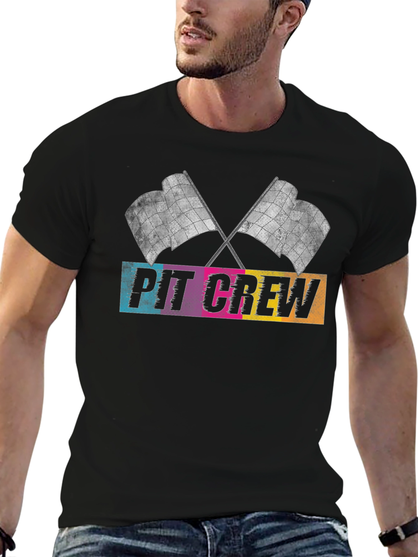 Pit Crew Racing Flags Graphic T-Shirt