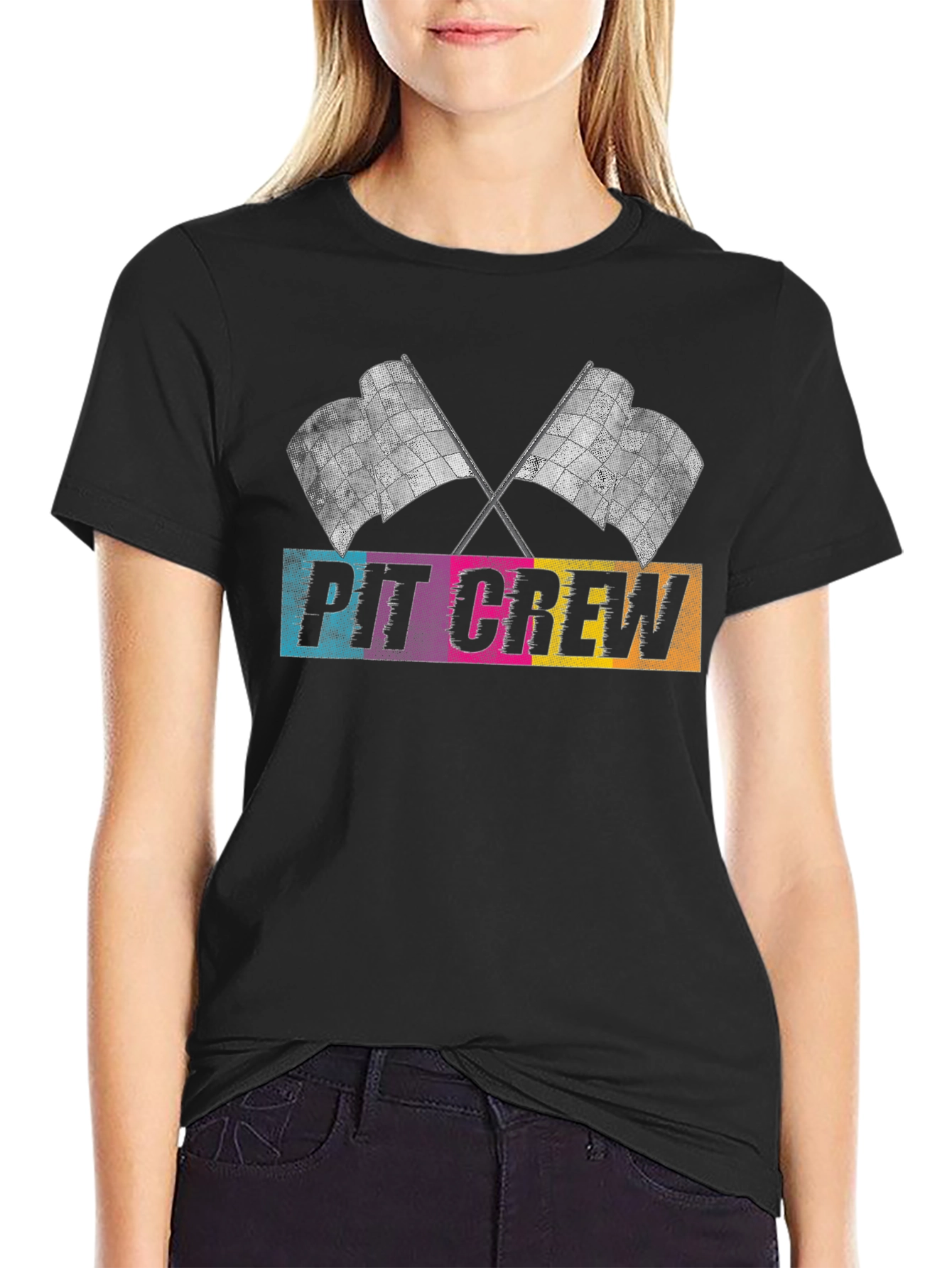 Pit Crew Racing Flags Graphic T-Shirt
