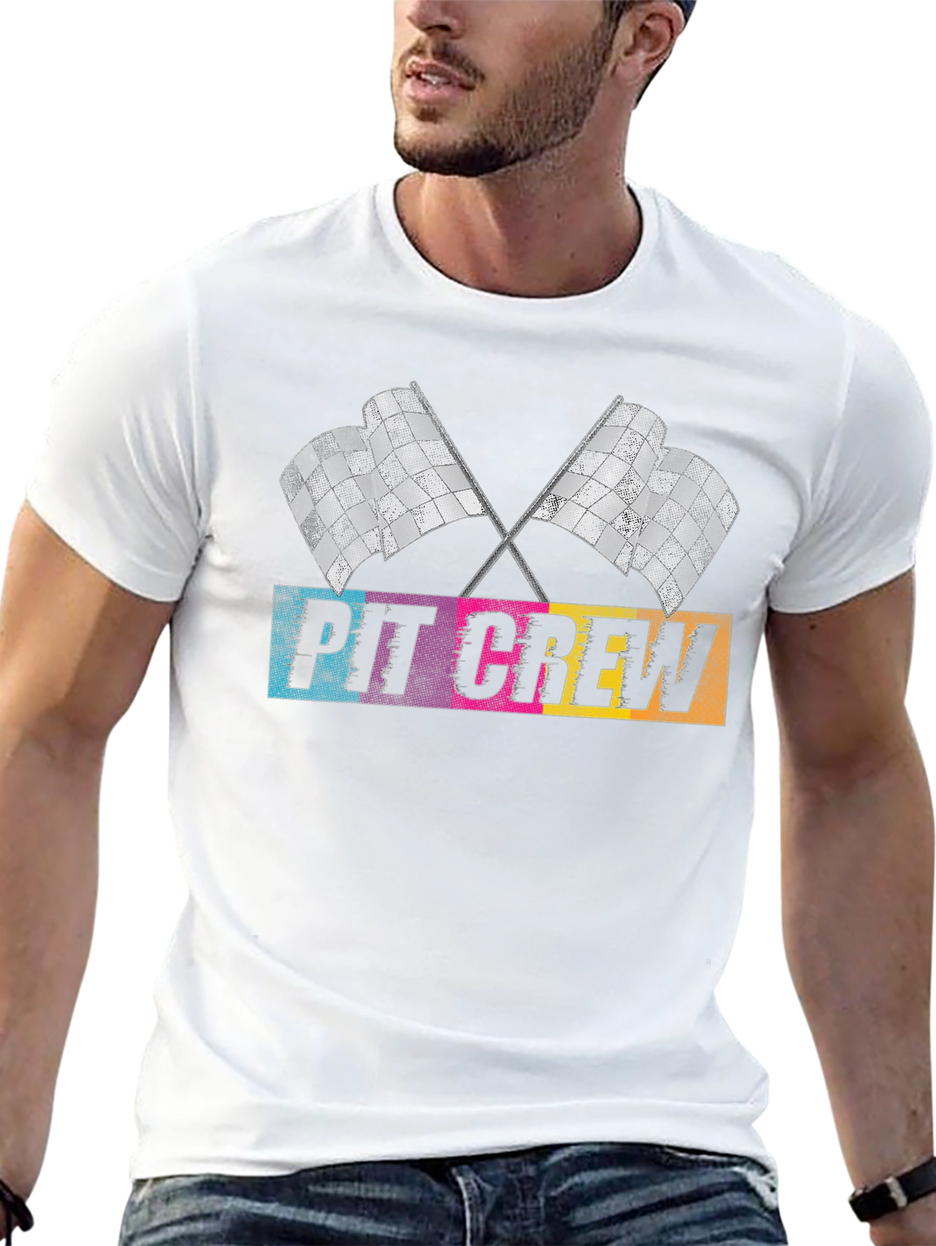 Pit Crew Racing Flags Graphic T-Shirt