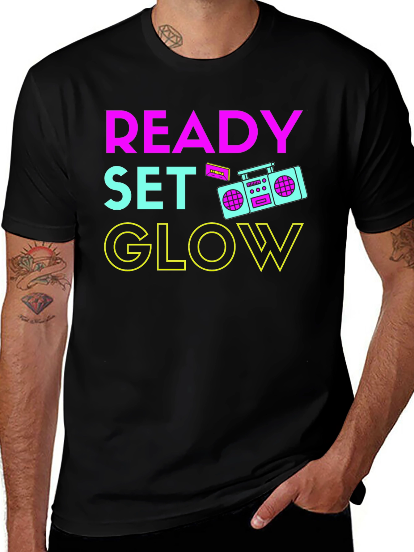 Ready Set Glow 80s Retro Boombox T-Shirt