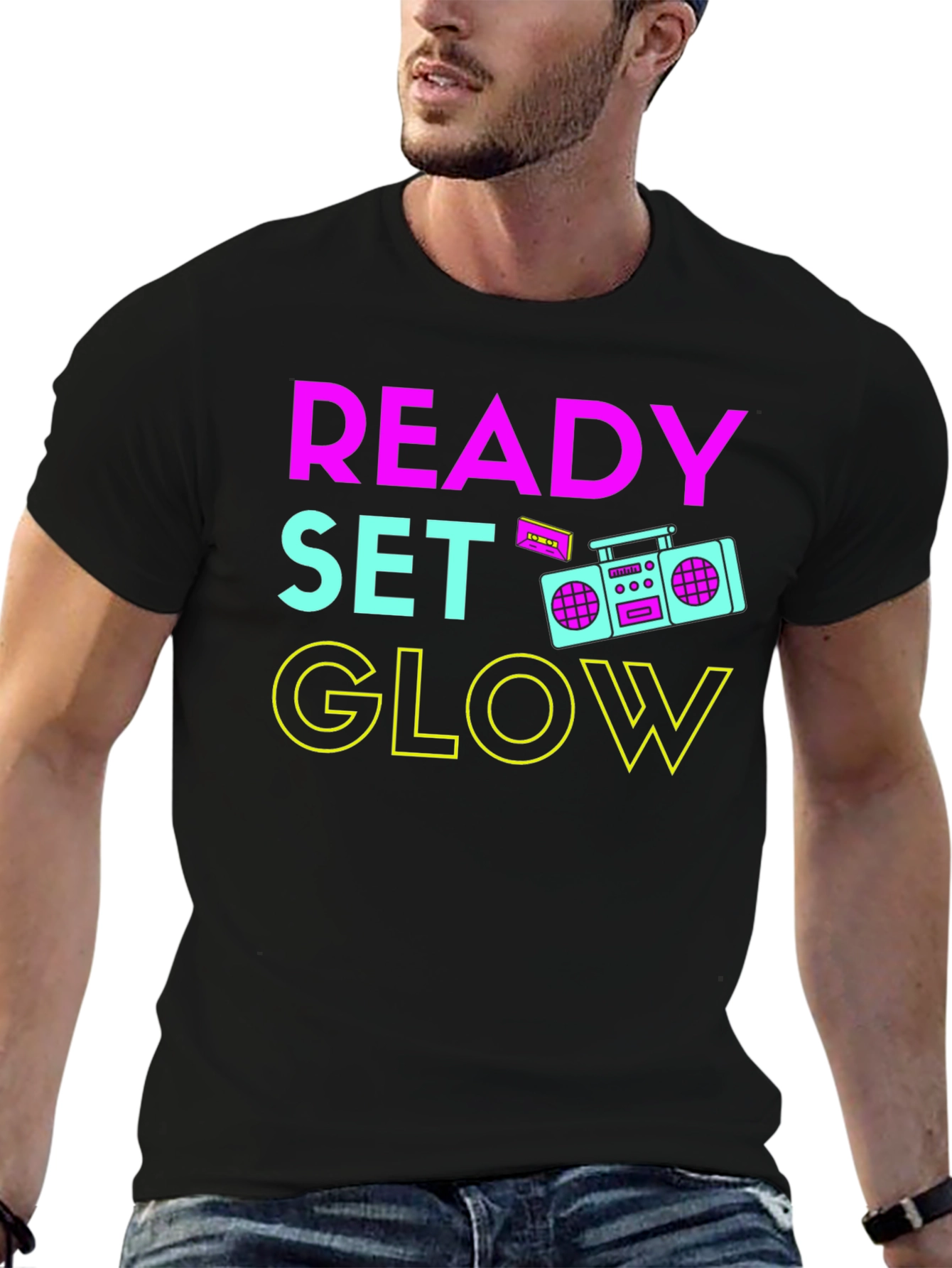 Ready Set Glow 80s Retro Boombox T-Shirt