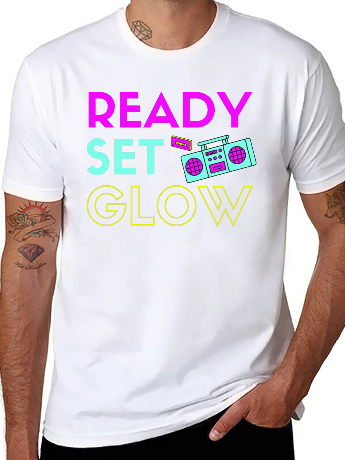 Ready Set Glow 80s Retro Boombox T-Shirt