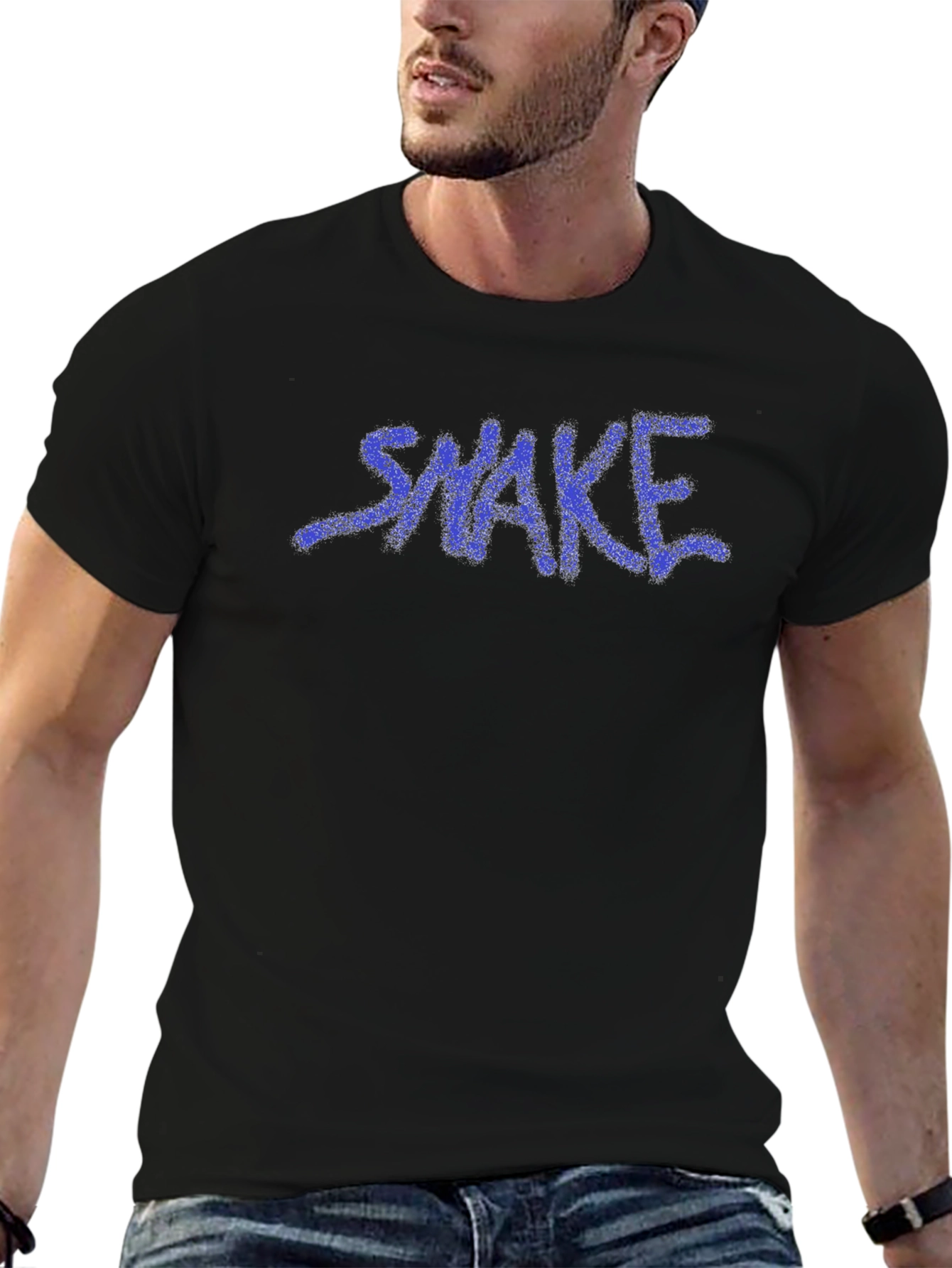 Mens Black T-Shirt with Graffiti Style SNAKE Graphic