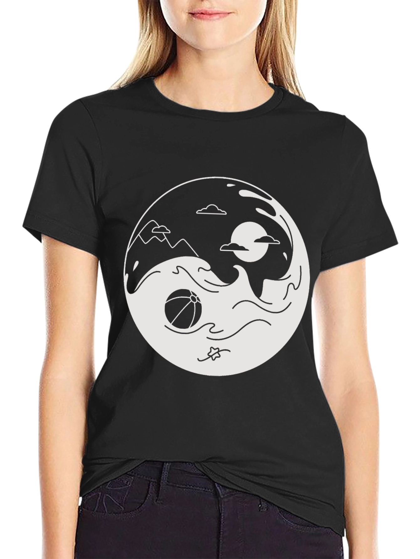 Yin Yang Beach Graphic T-Shirt