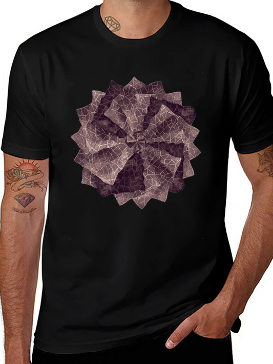 Geometric Petal Print Black T-Shirt