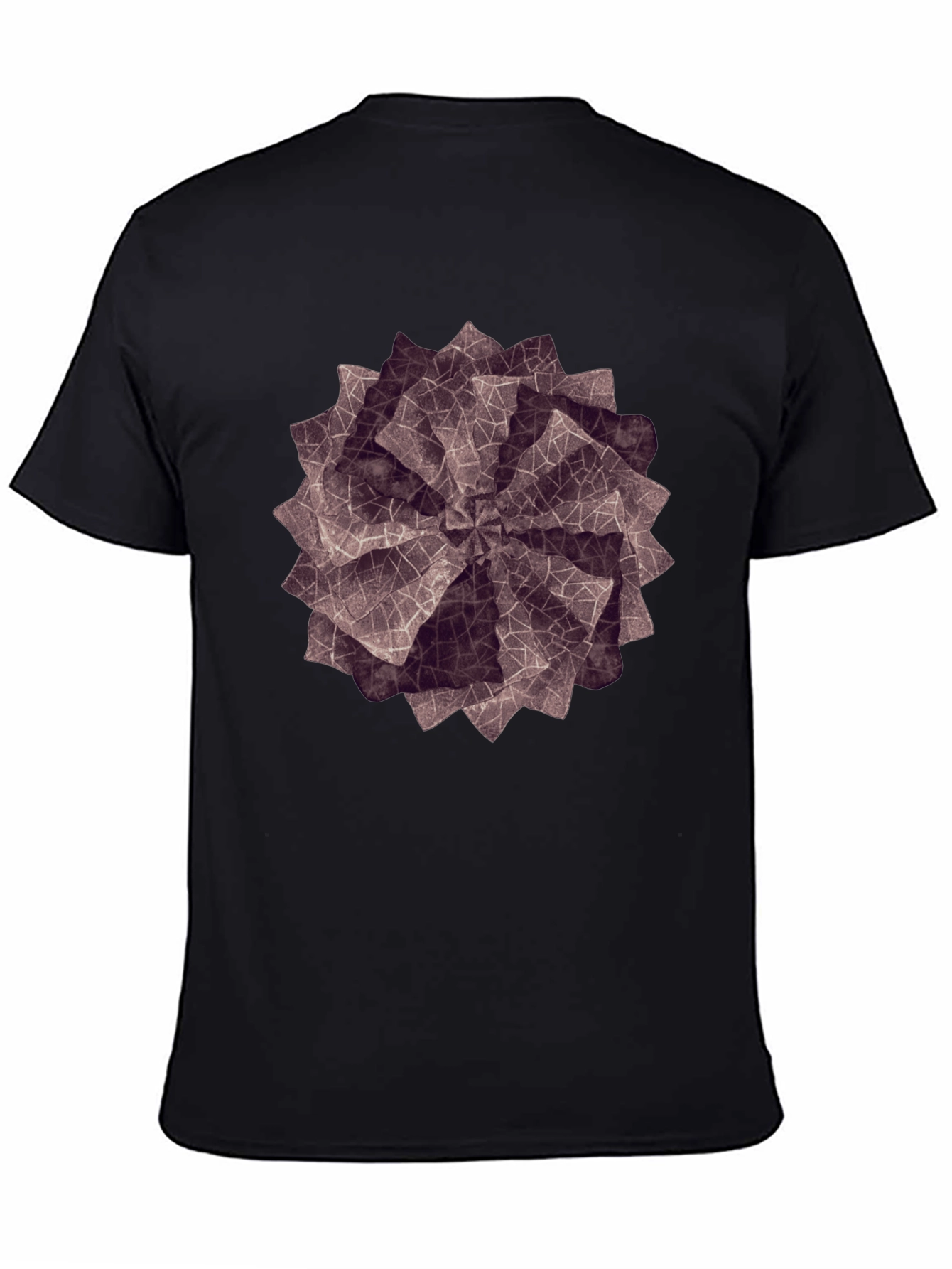 Geometric Petal Print Black T-Shirt
