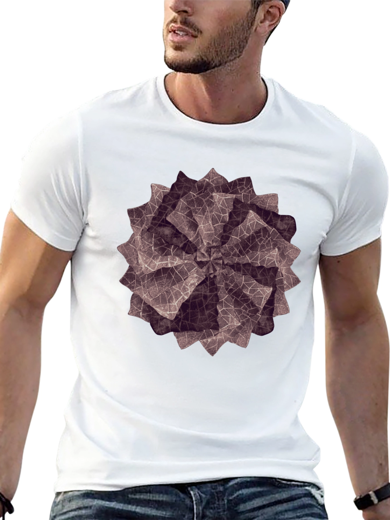 Geometric Petal Print Black T-Shirt