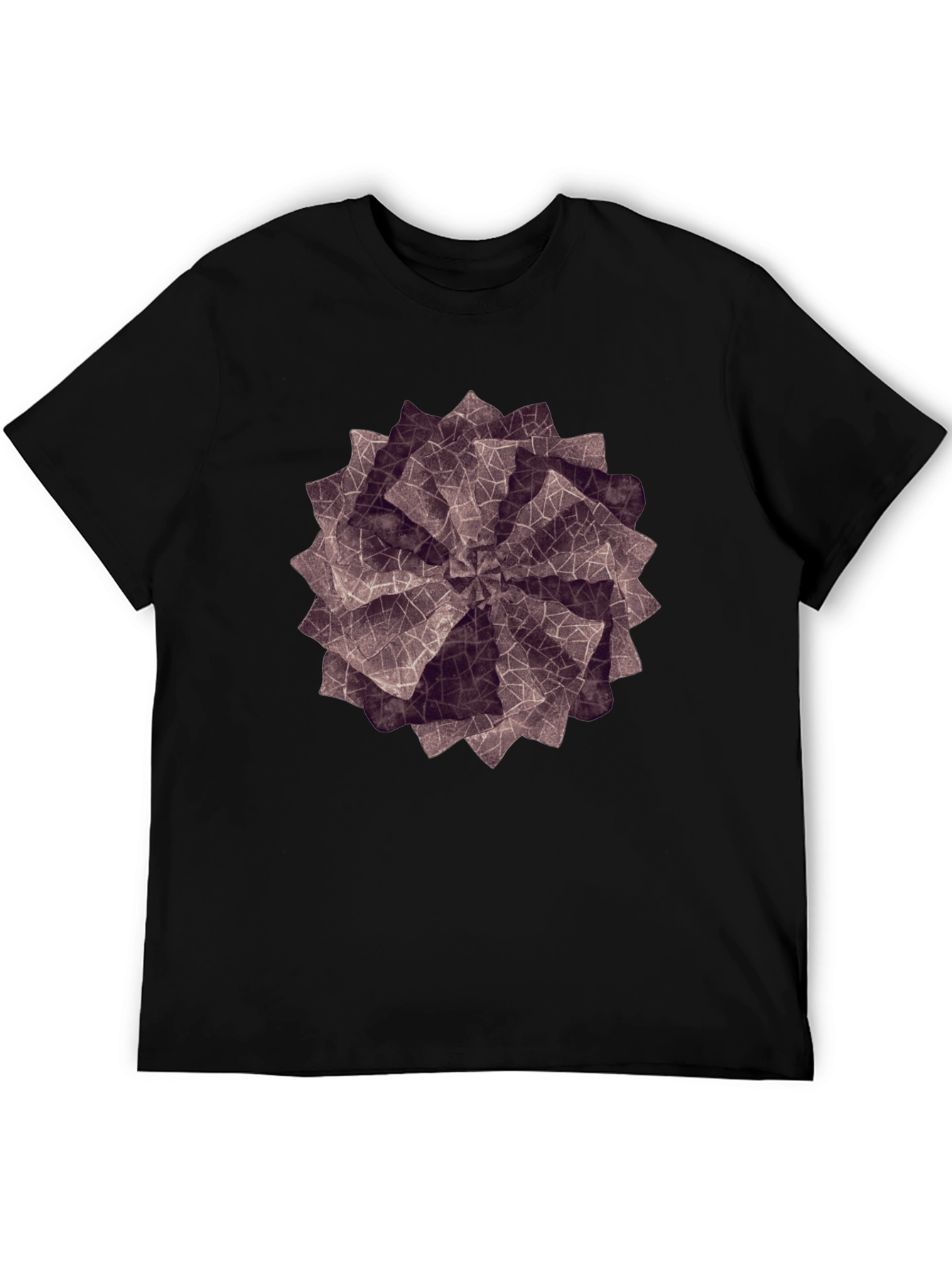 Geometric Petal Print Black T-Shirt