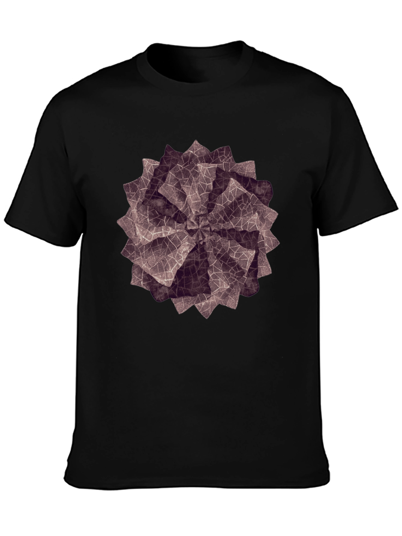 Geometric Petal Print Black T-Shirt