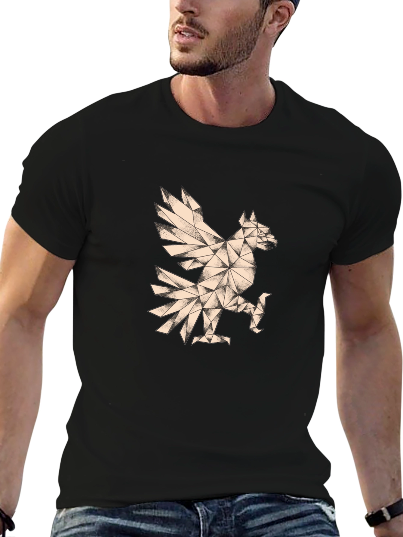 Geometric Eagle Graphic Tee - Stylish Mens Black T-Shirt