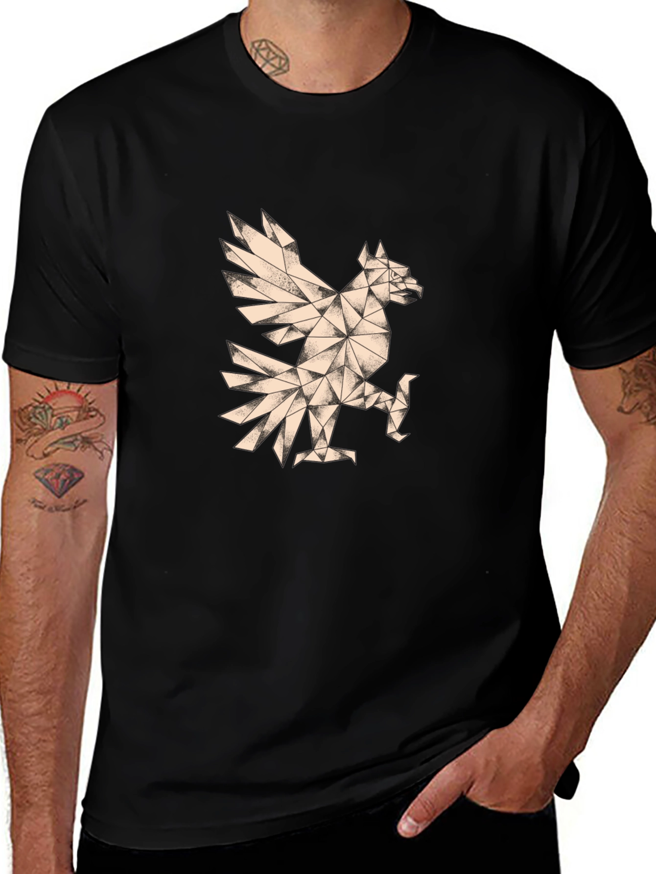 Geometric Eagle Graphic Tee - Stylish Mens Black T-Shirt
