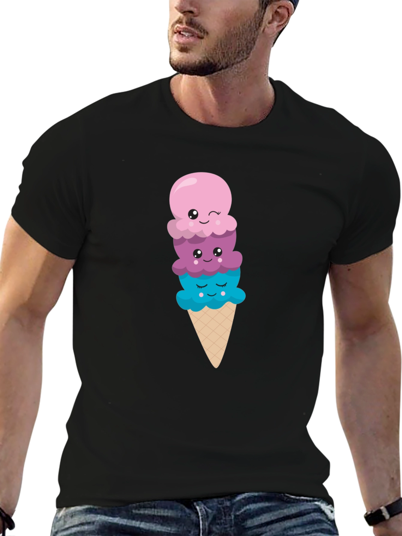 Cute Ice Cream Cone Graphic Tee - Black T-Shirt