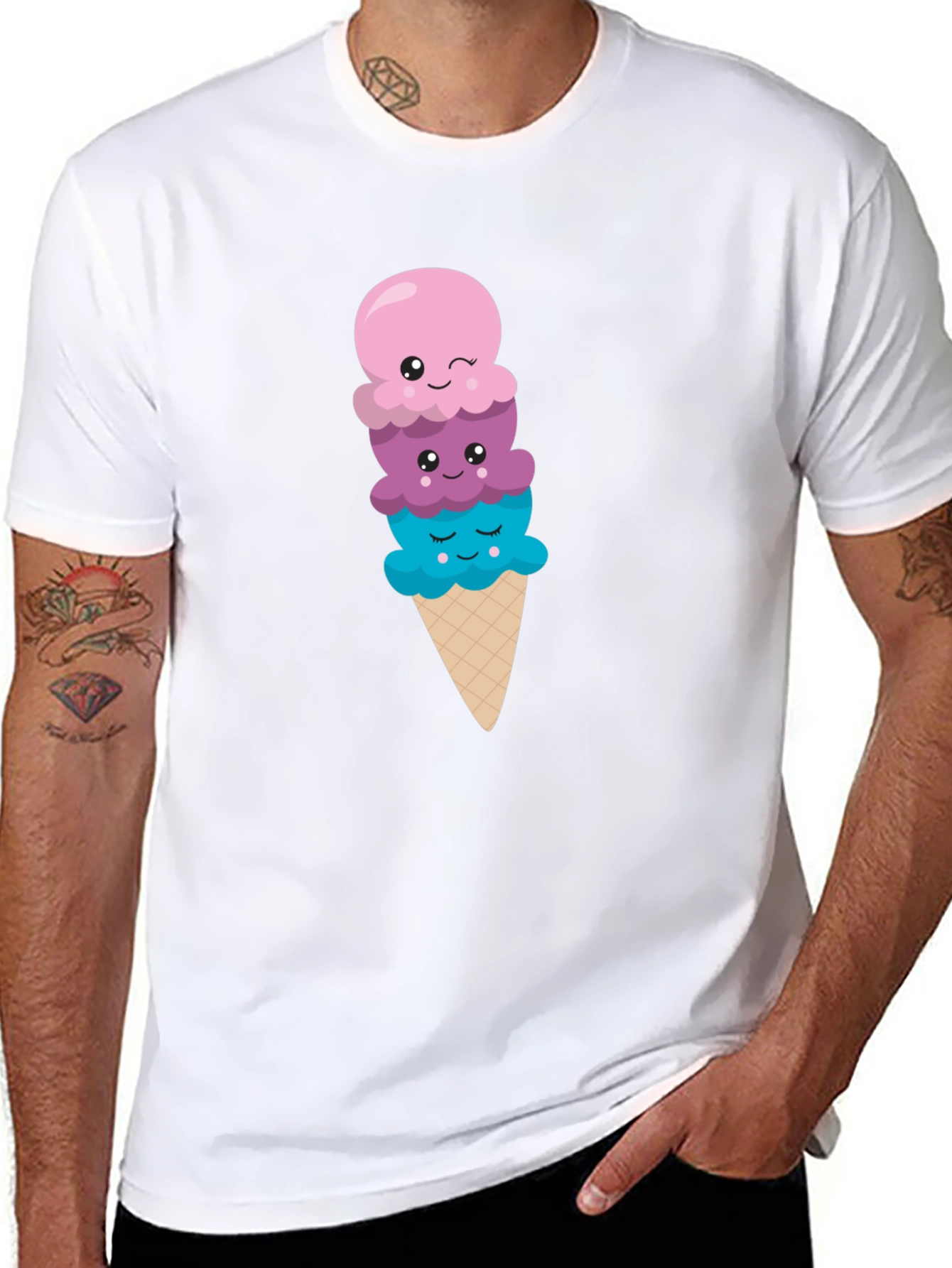 Cute Ice Cream Cone Graphic Tee - Black T-Shirt