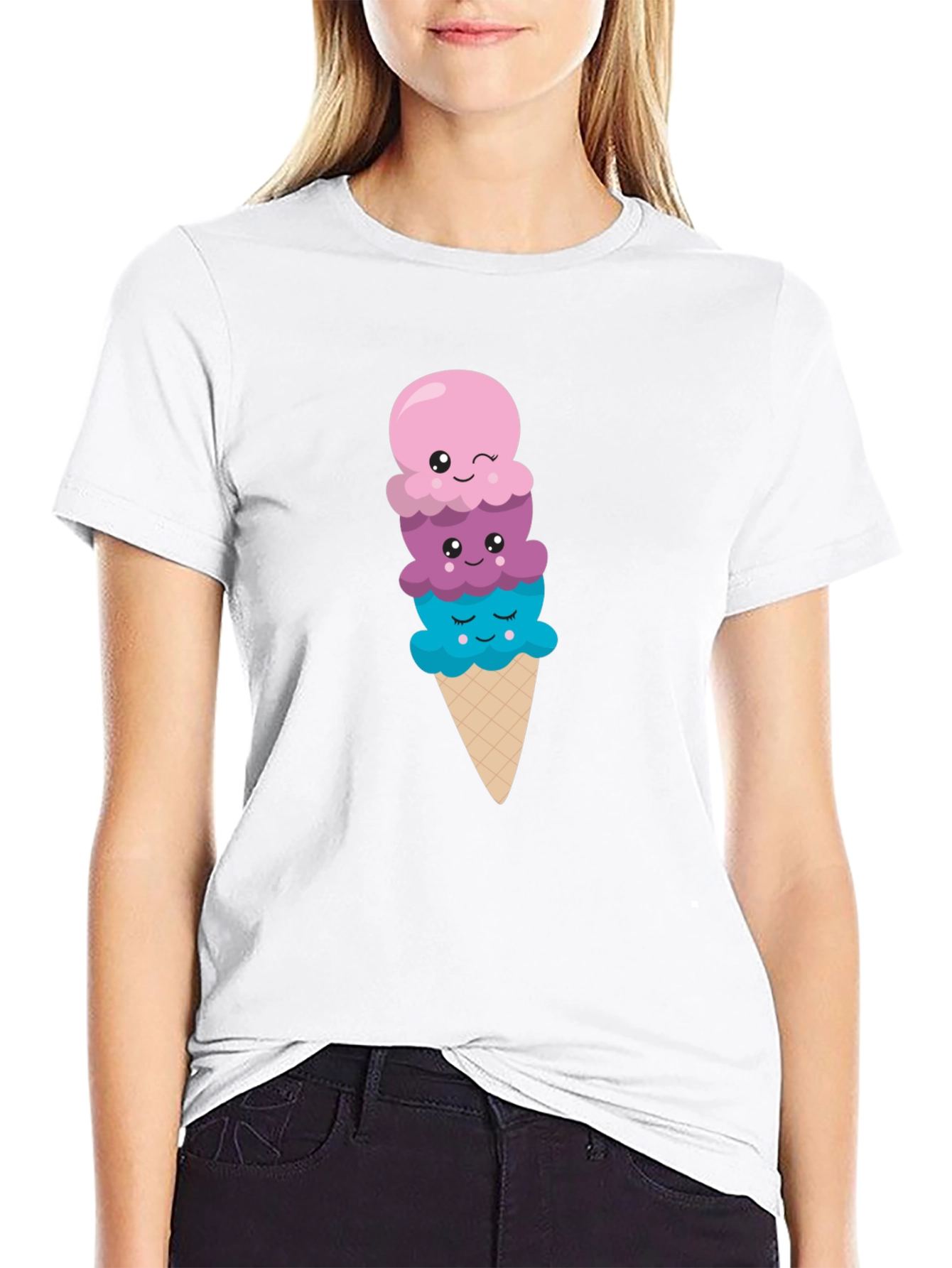 Cute Ice Cream Cone Graphic Tee - Black T-Shirt
