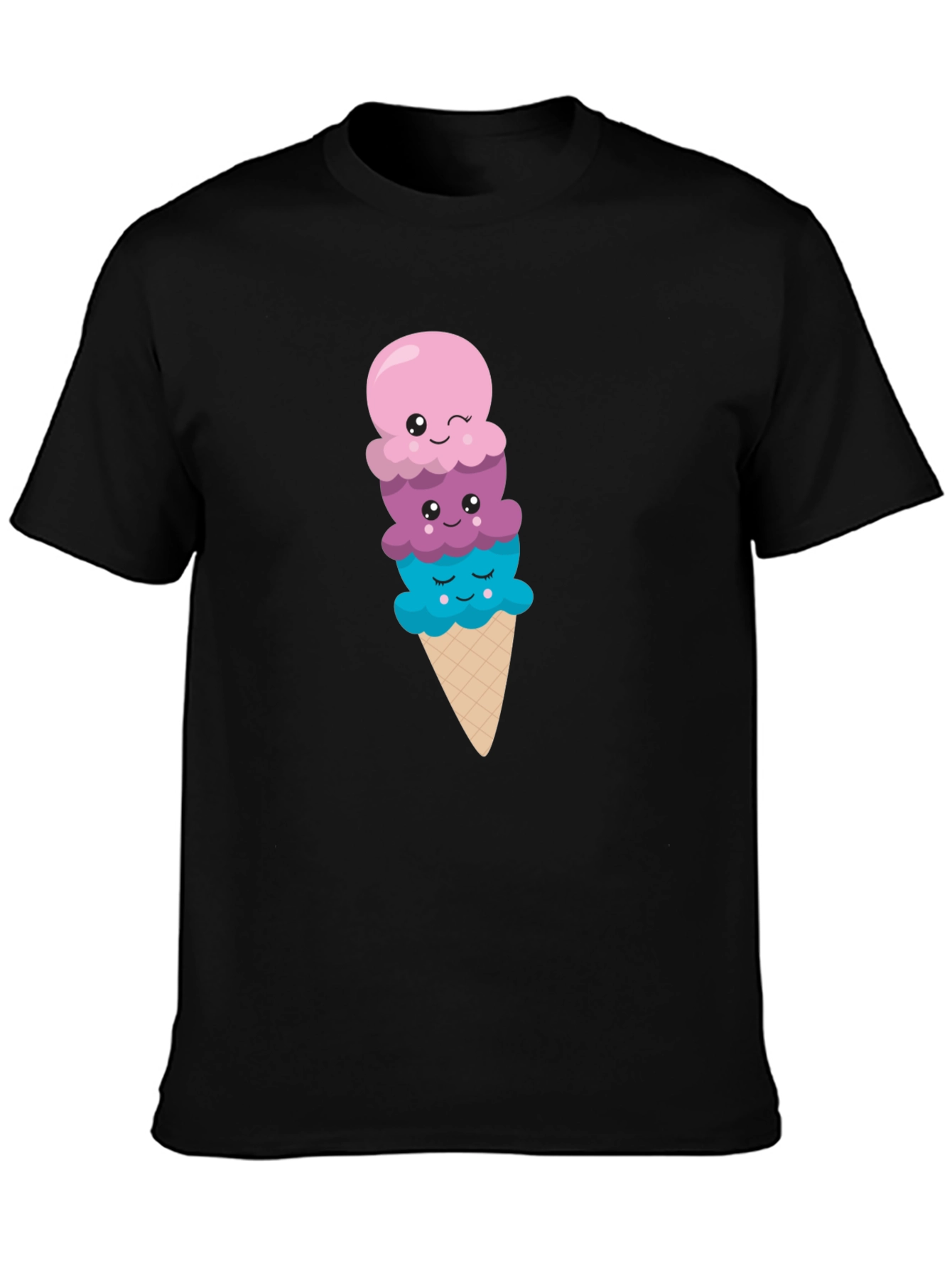 Cute Ice Cream Cone Graphic Tee - Black T-Shirt