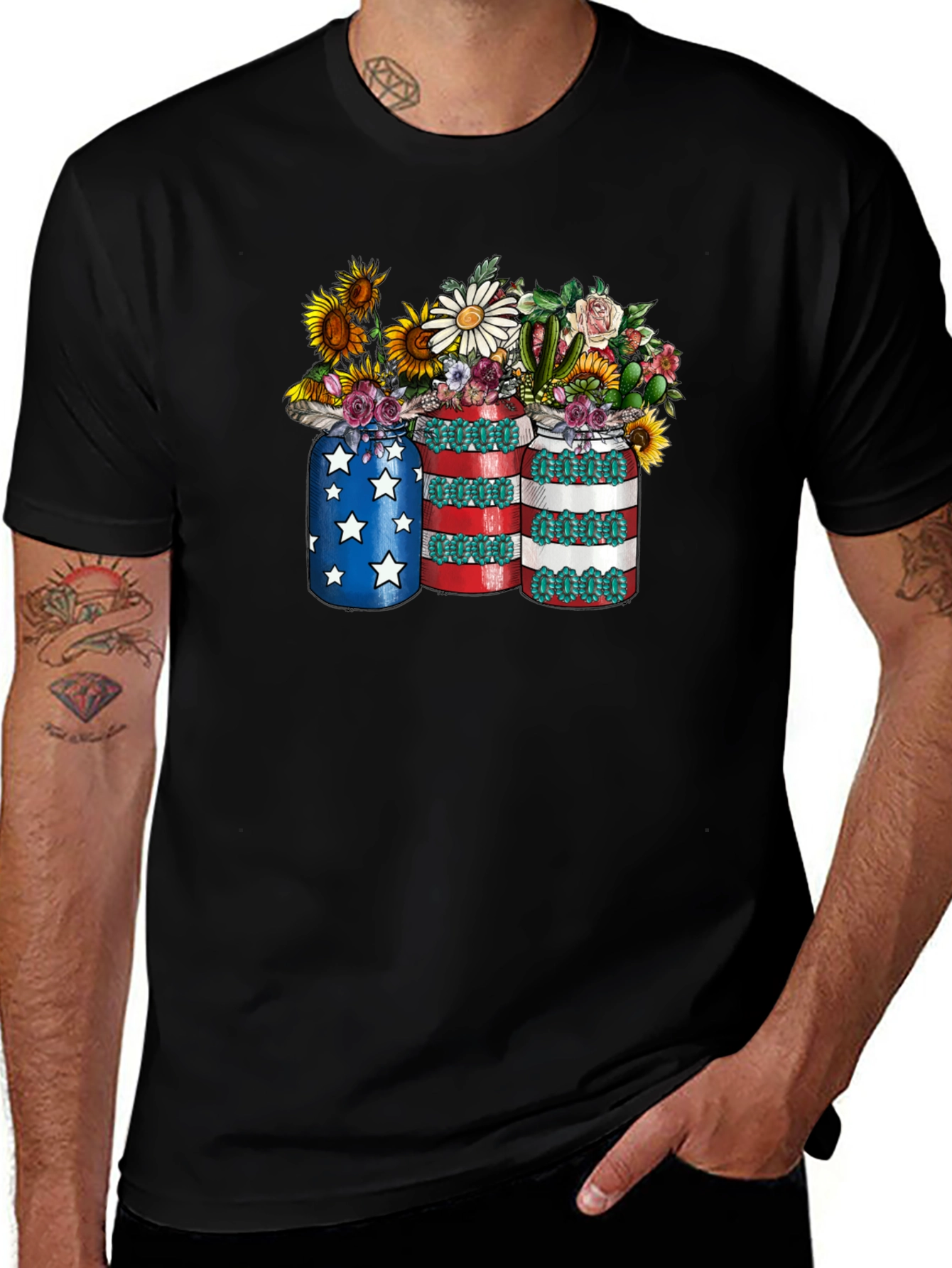 Patriotic Floral Mason Jar T-Shirt