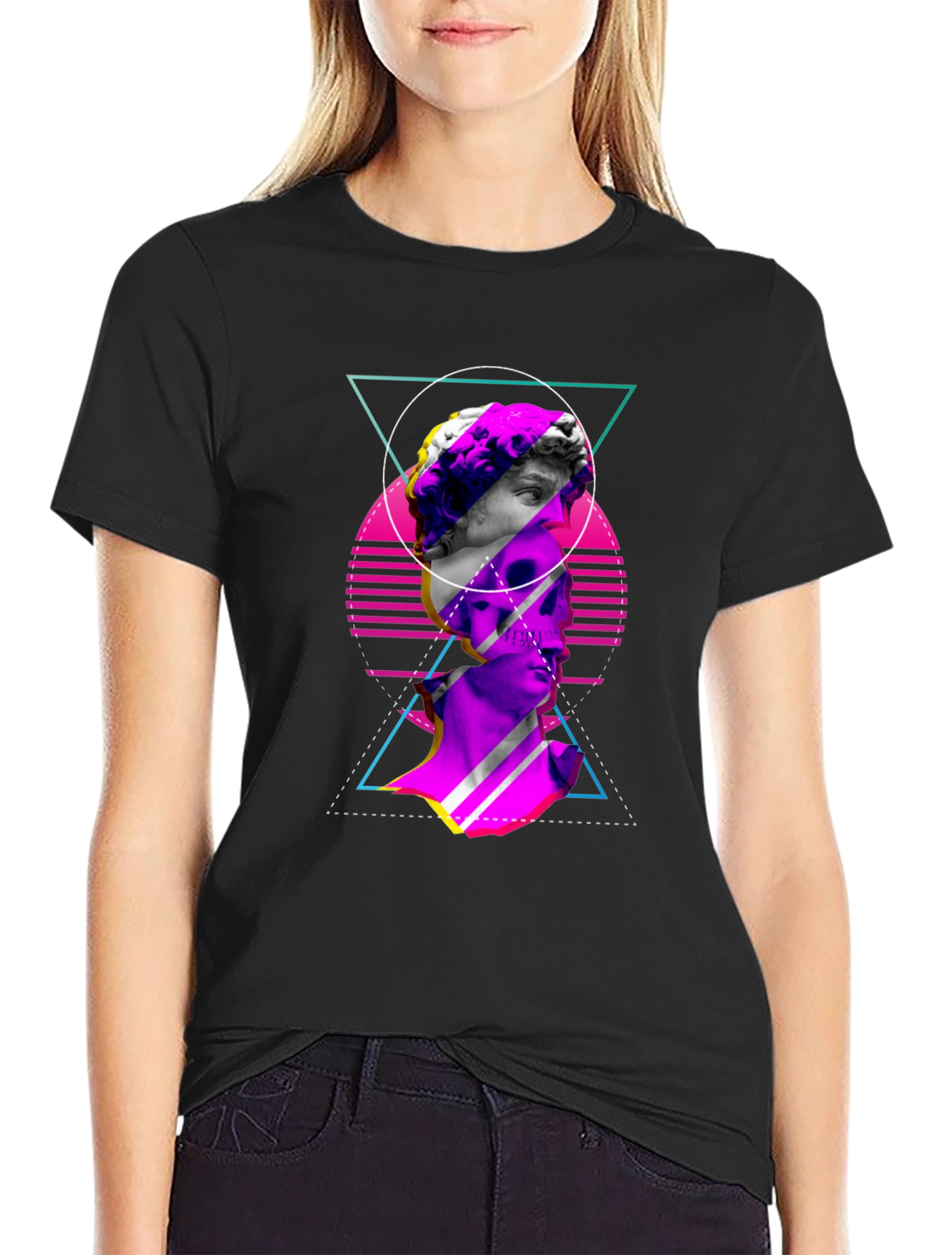Vaporwave Statue Graphic Tee - Edgy Mens T-Shirt