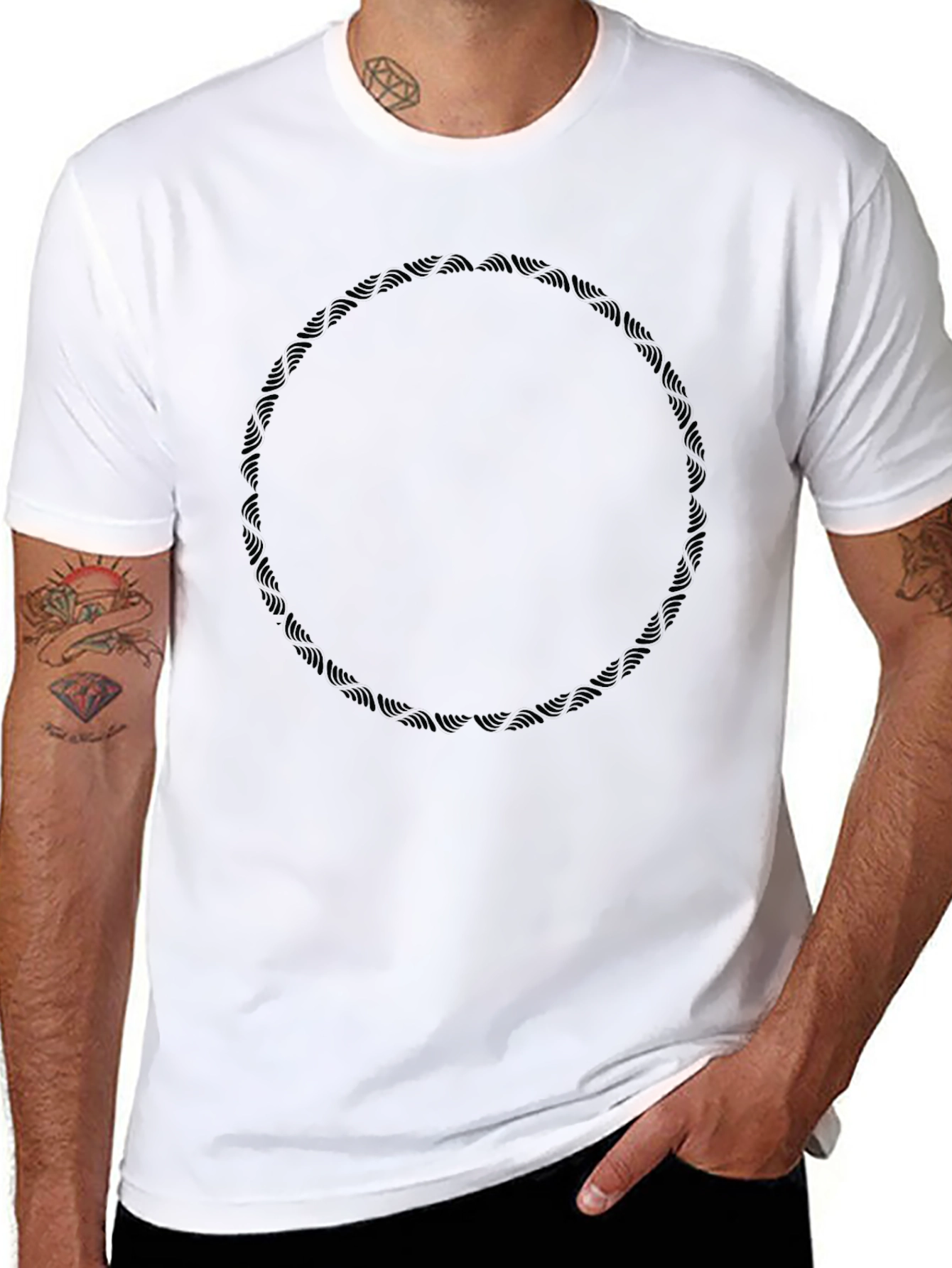 Black Graphic Tee with Circular Rope Design