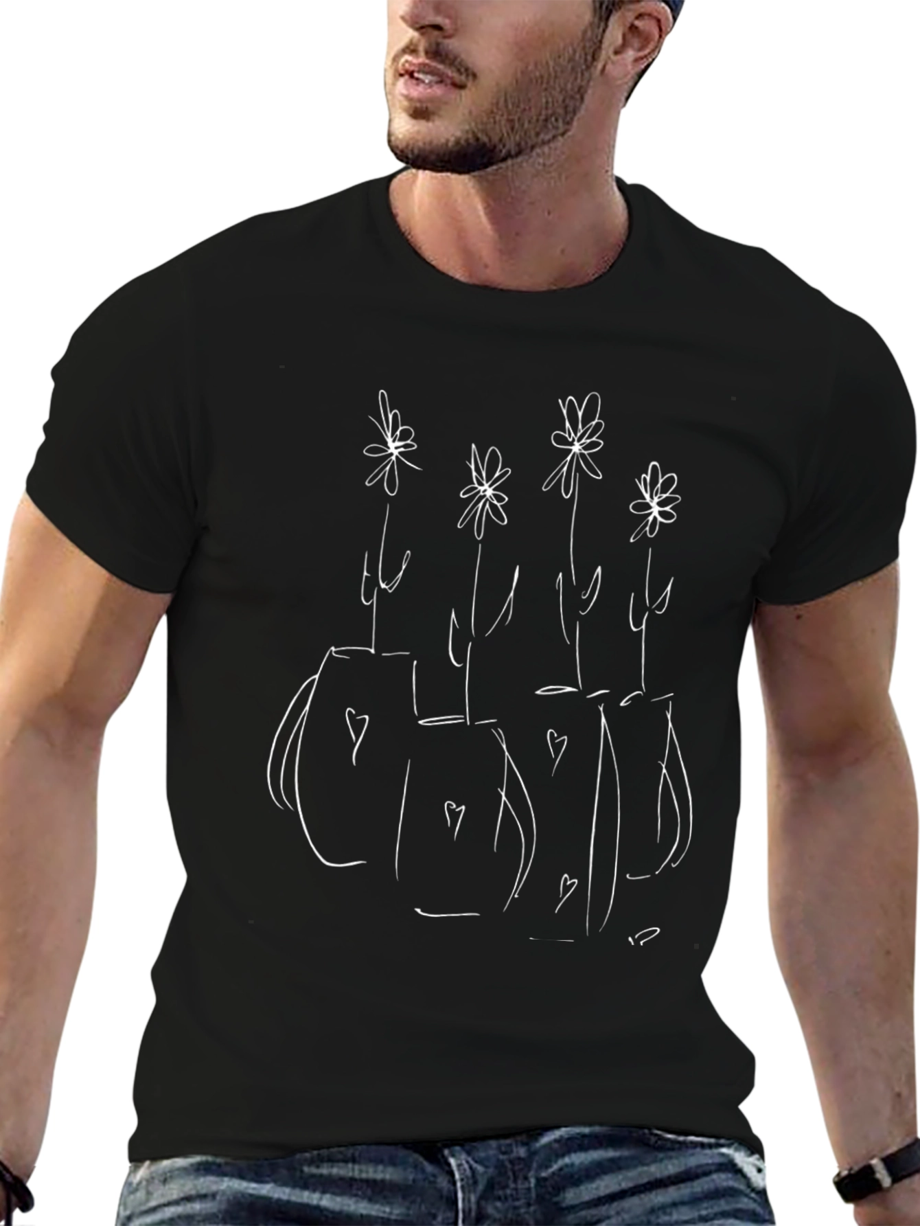 Floral Sketch Black Graphic T-Shirt