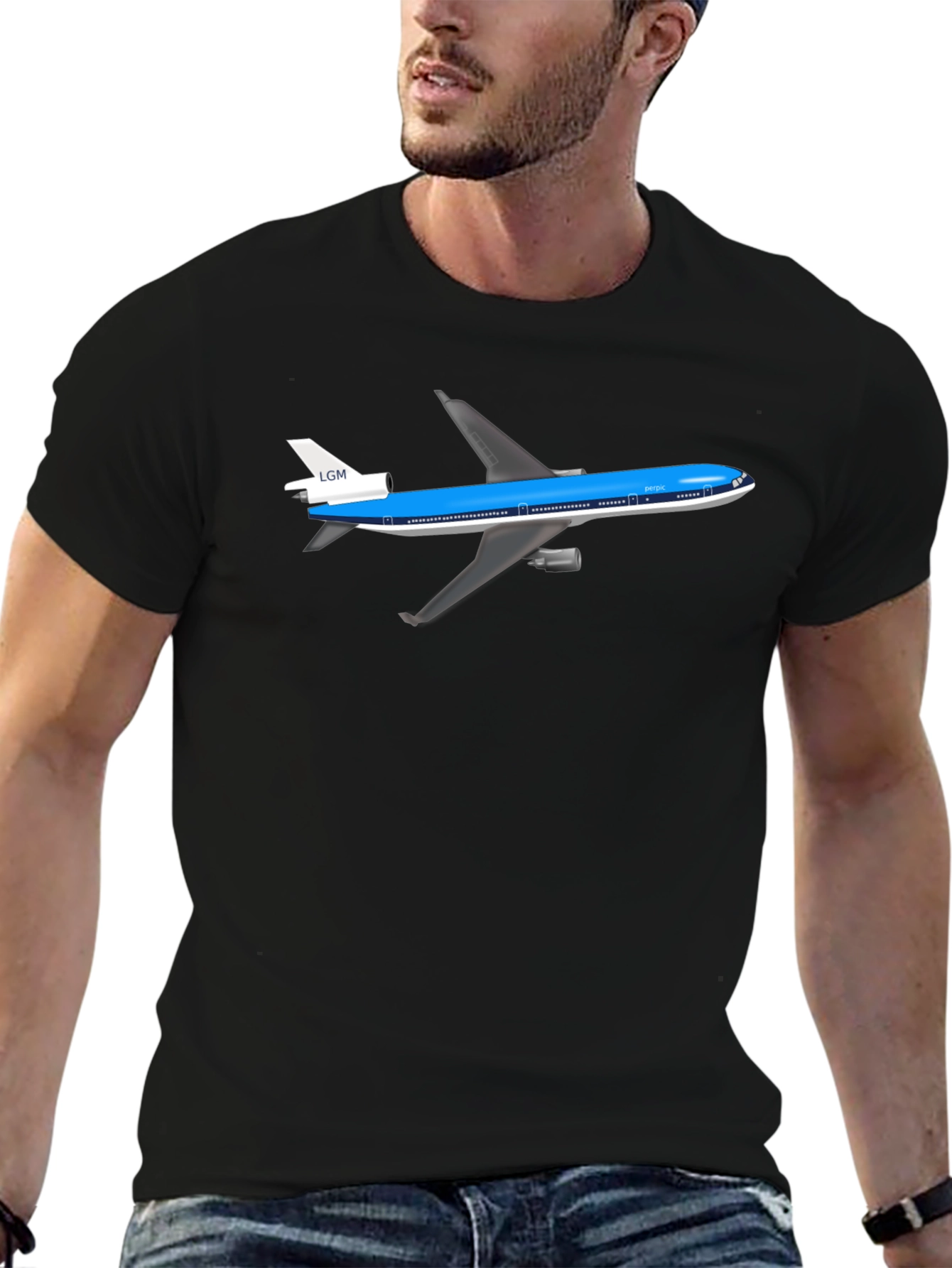 Airplane Graphic Tee - Black Cotton T-Shirt