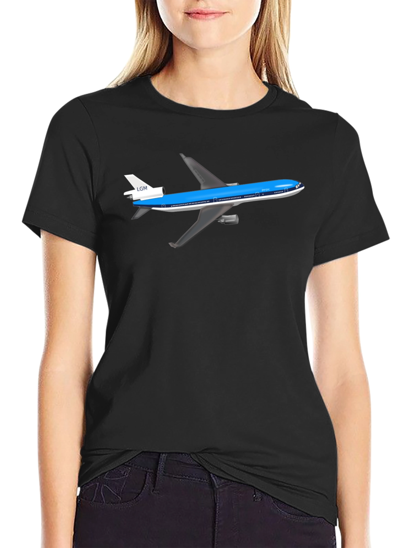 Airplane Graphic Tee - Black Cotton T-Shirt