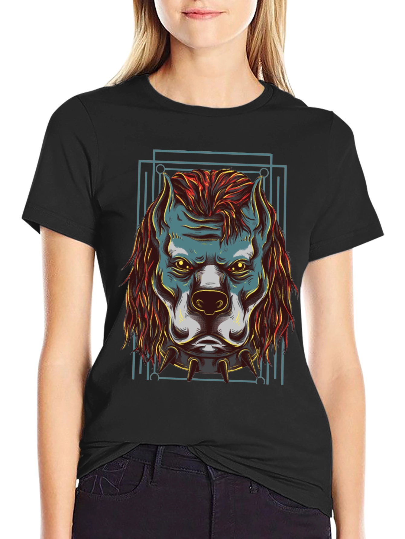 Mens Black Graphic Tee - Dog Head
