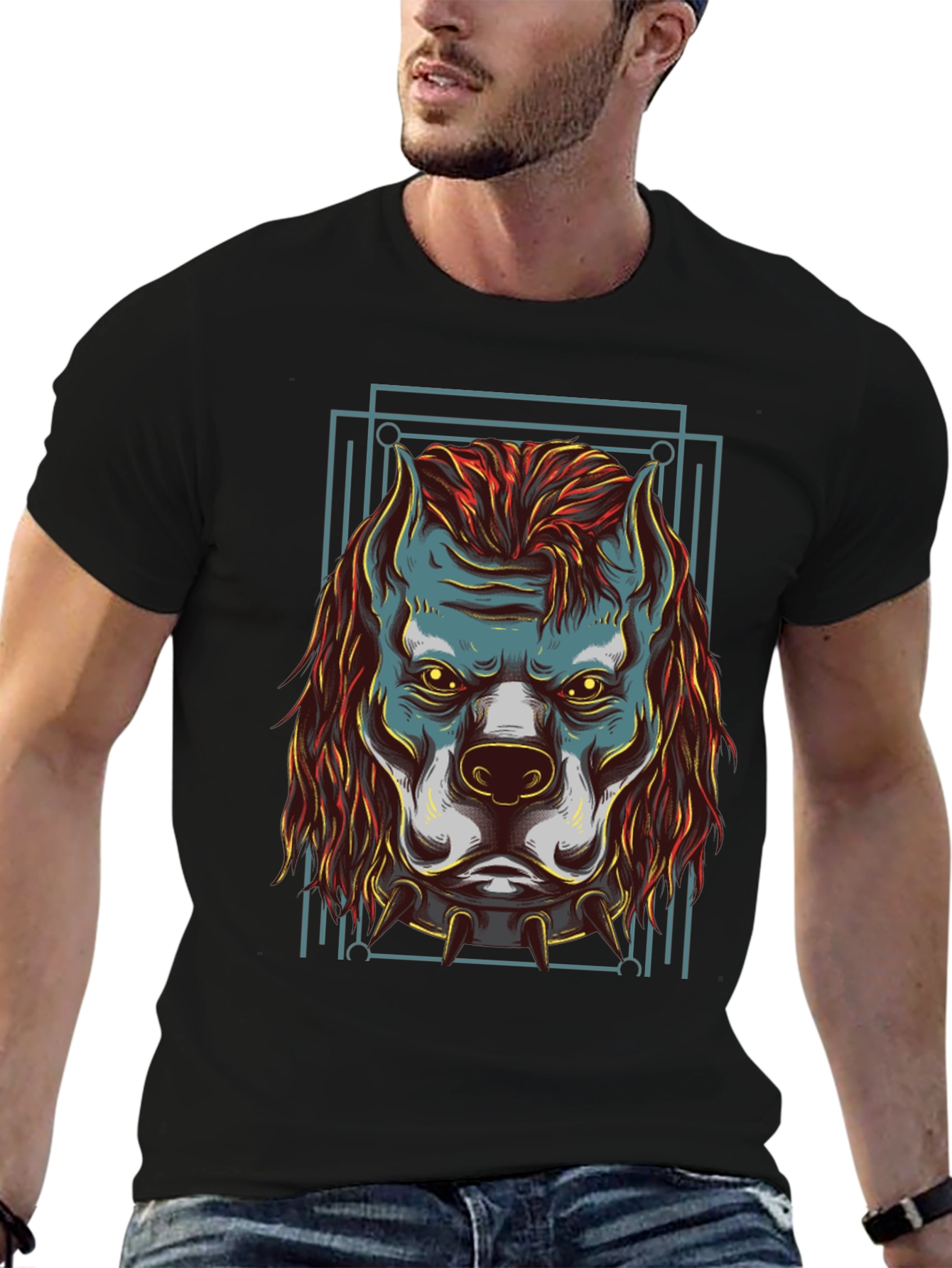Mens Black Graphic Tee - Dog Head