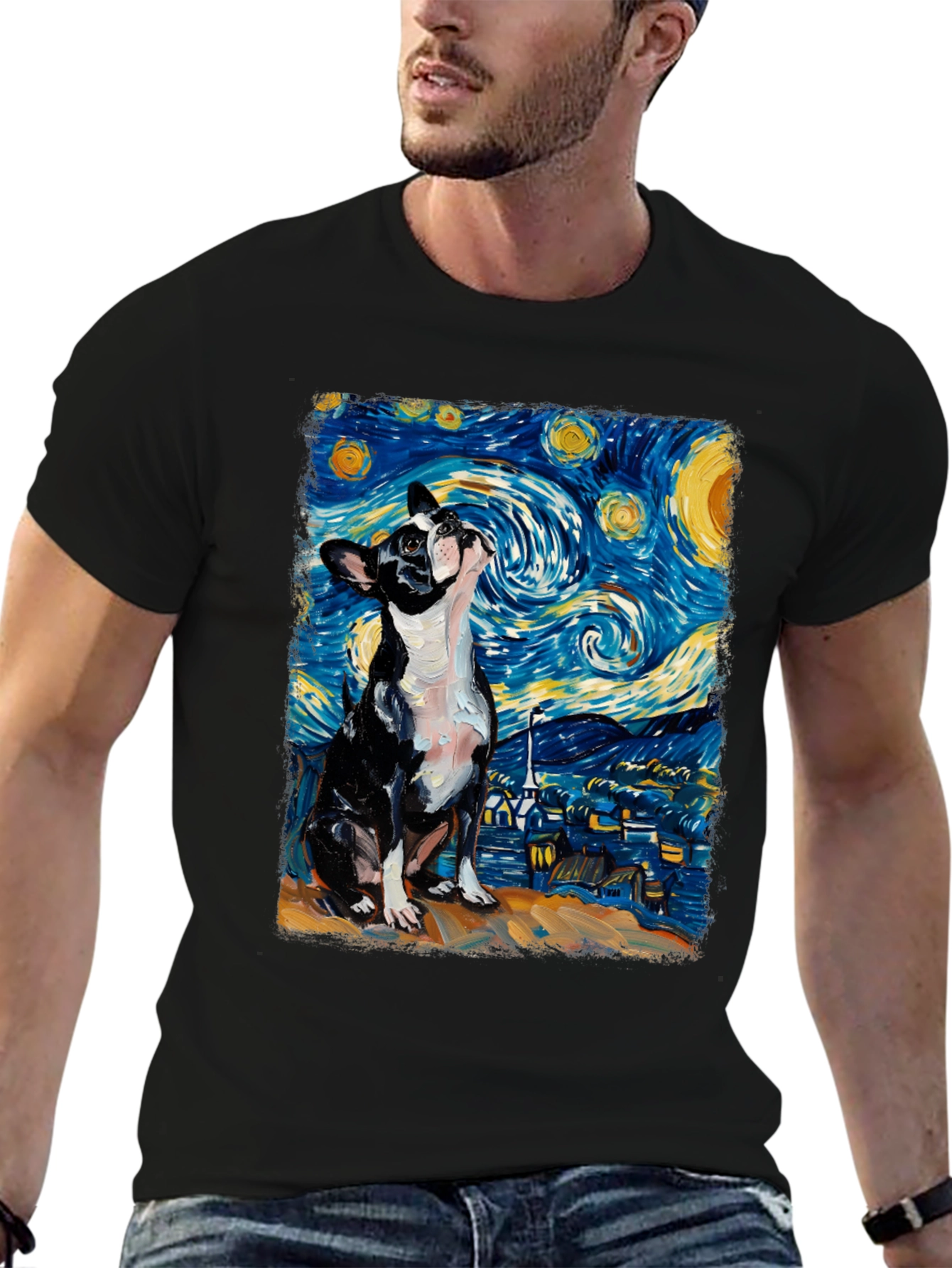 Starry Night Boston Terrier Graphic Tee